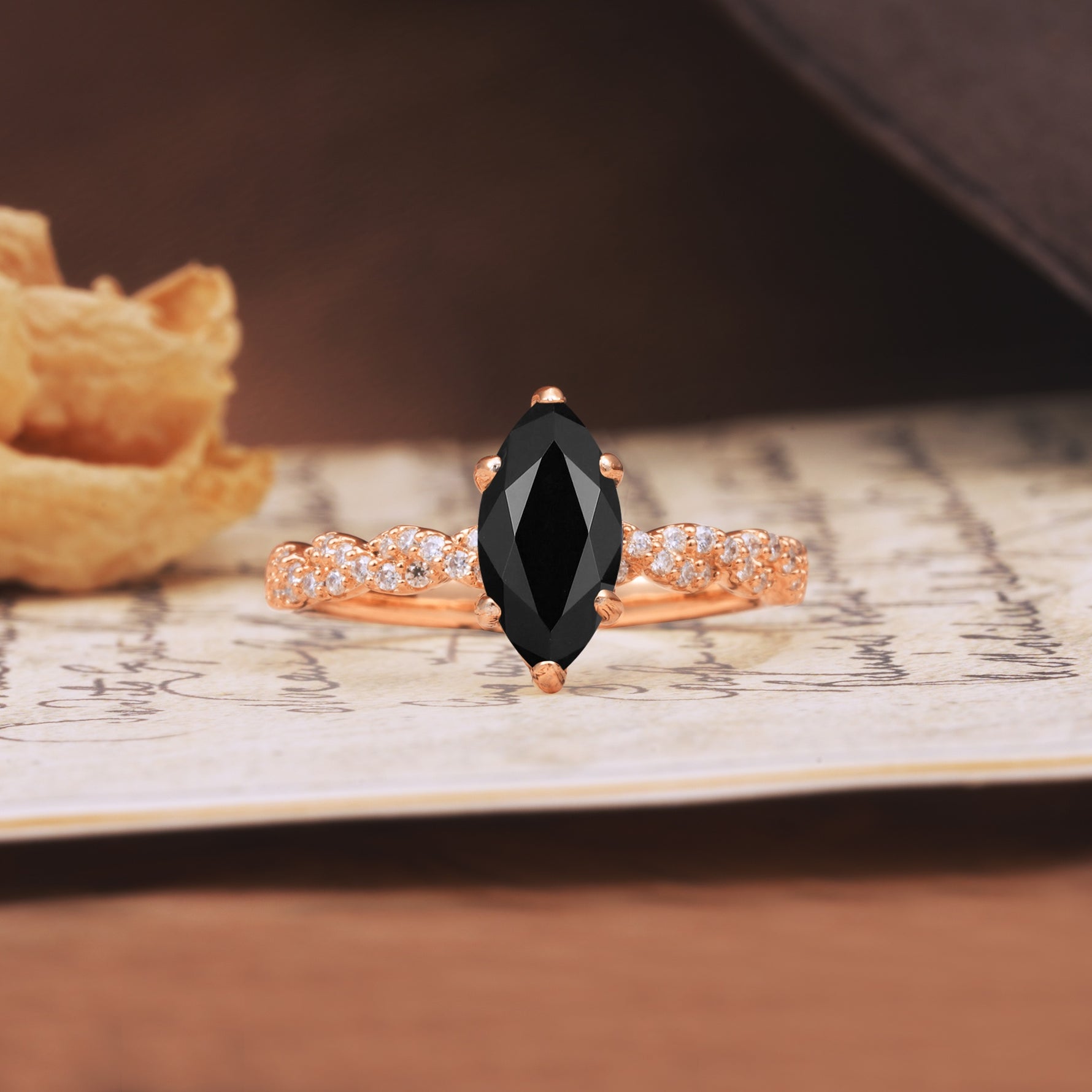 Classic Simple 8-Prong Princess Cut Black Onyx Engagement Ring - Additional view