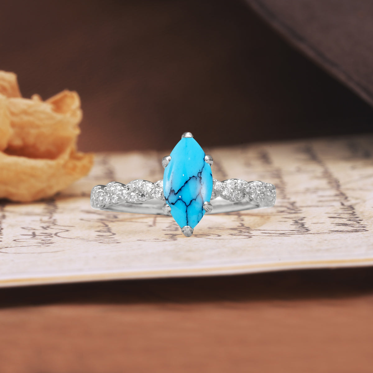 Classic Simple 8-Prong Princess Cut Turquoise Engagement Ring - Additional view