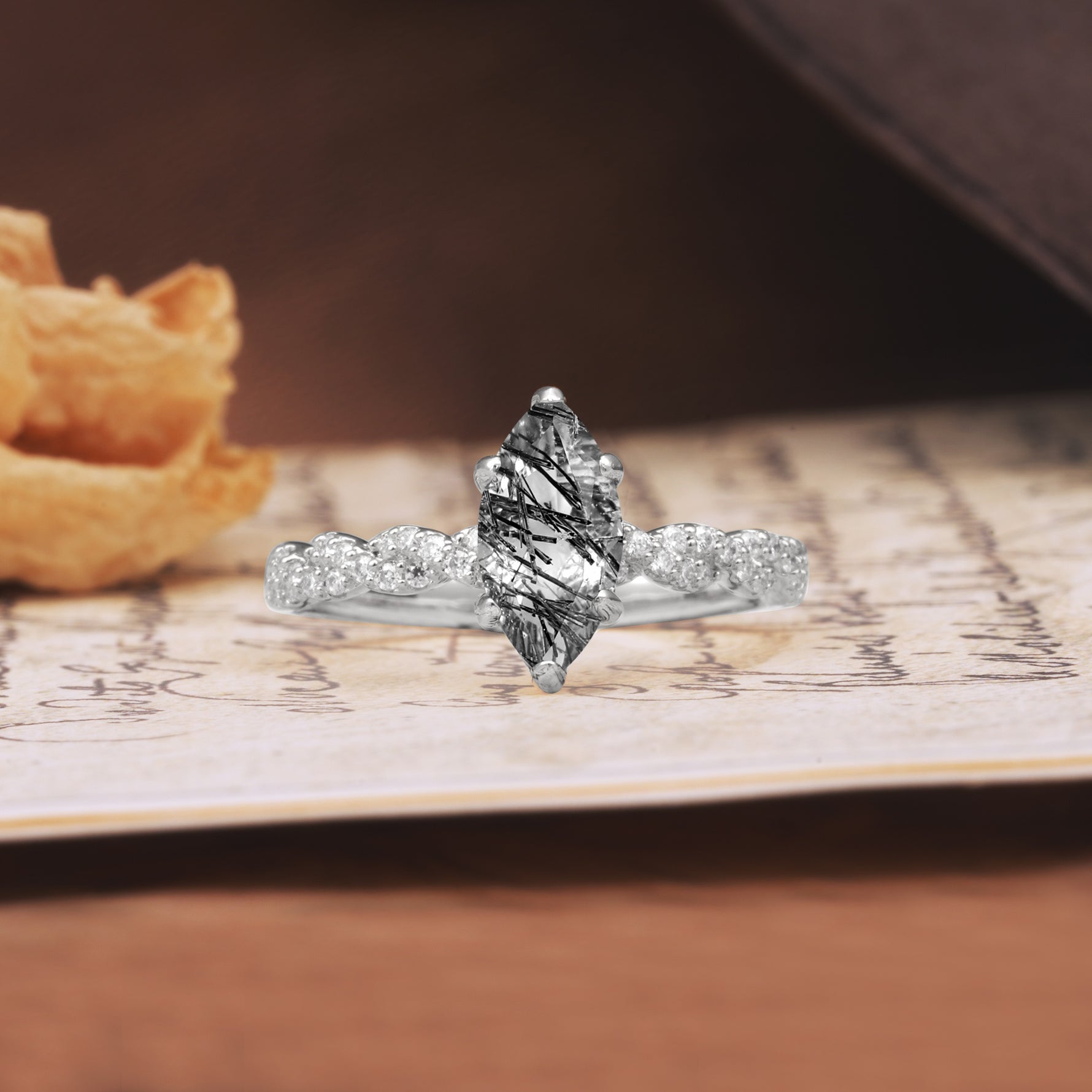 Classic Simple 8-Prong Princess Cut Black Rutilated Quartz Engagement Ring - Additional view