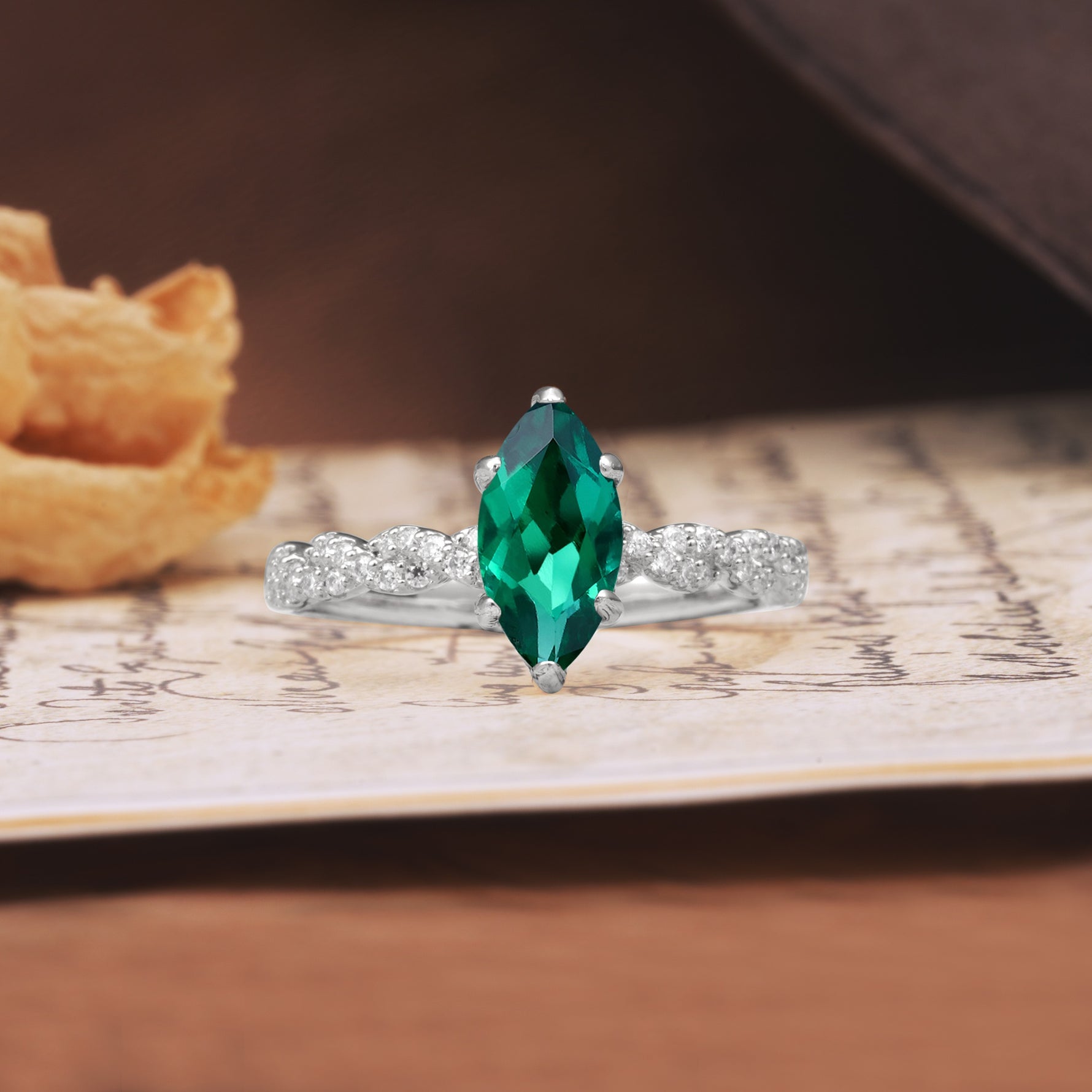 Classic Simple 8-Prong Princess Cut Emerald Engagement Ring - Additional view