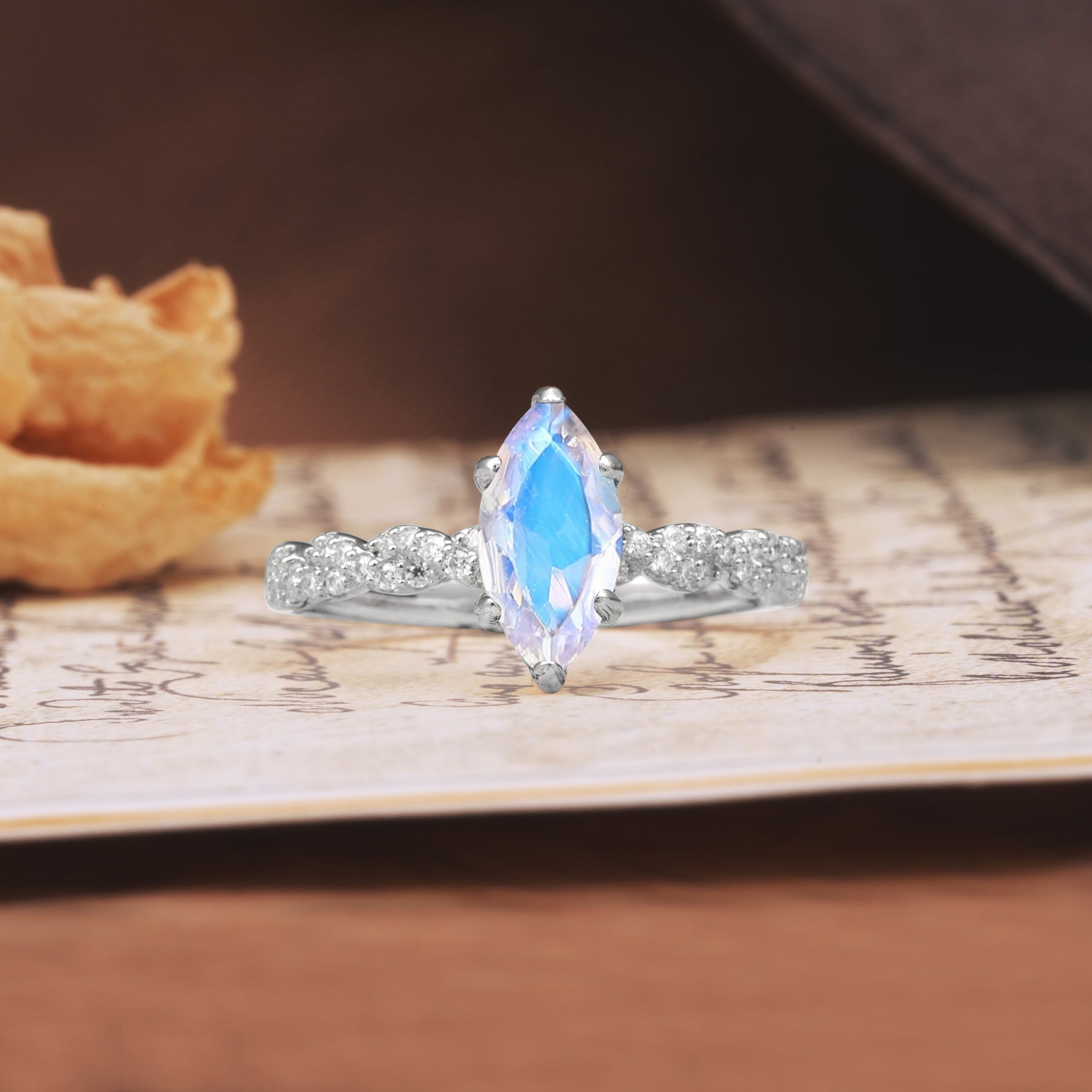 Classic Simple 8-Prong Princess Cut Moonstone Engagement Ring - Additional view