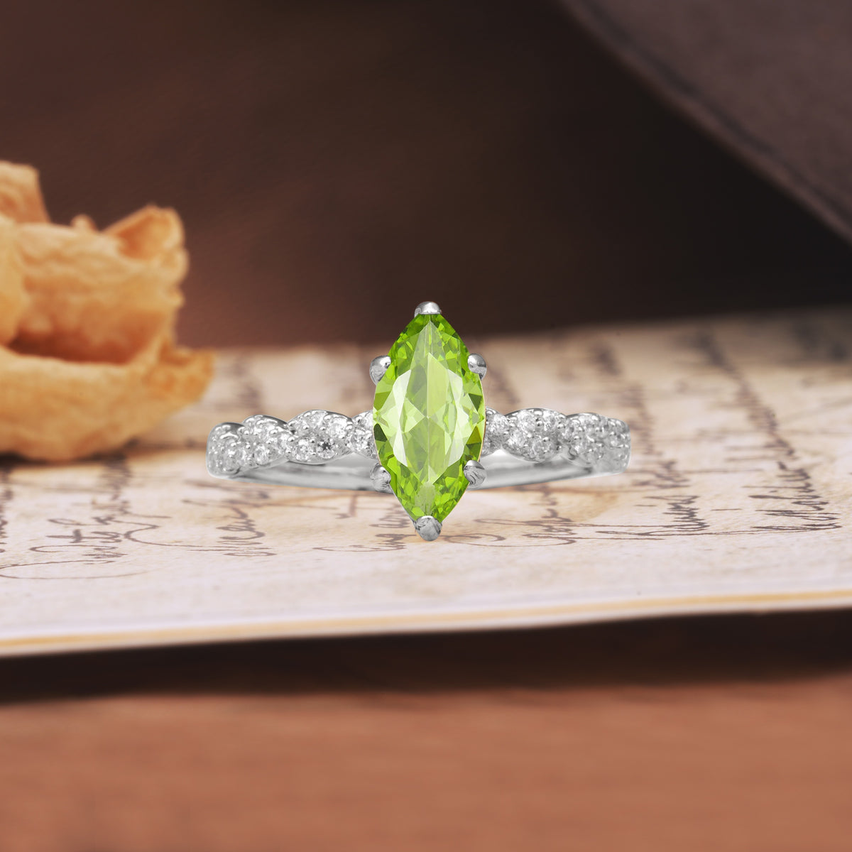 Classic Simple 8-Prong Princess Cut Peridot Engagement Ring - Additional view