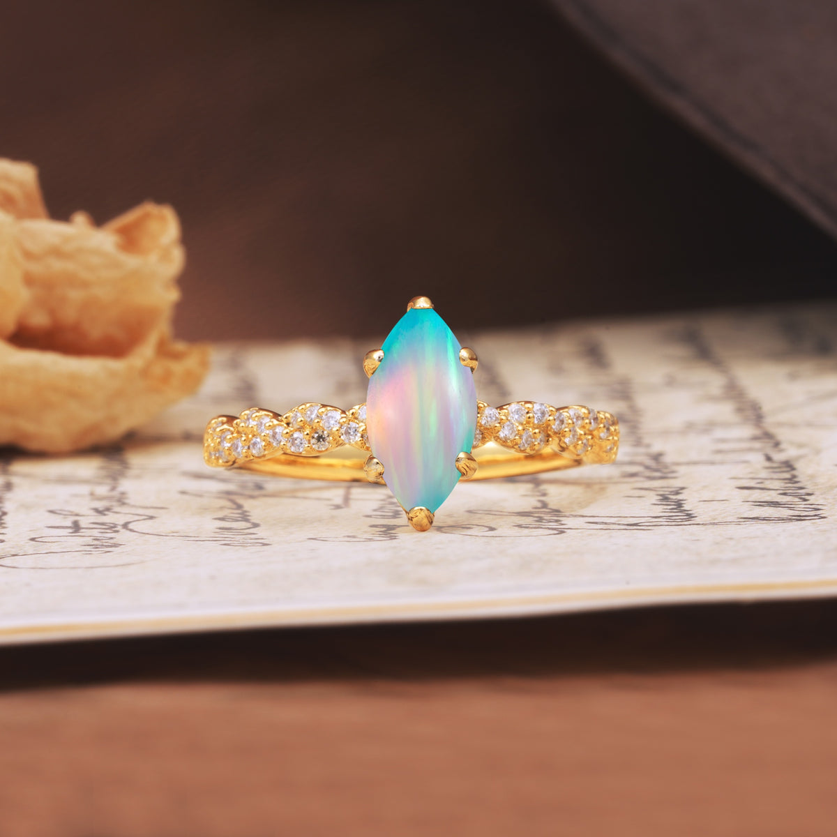 Classic Simple 8-Prong Princess Cut Fire Opal Engagement Ring - Additional view