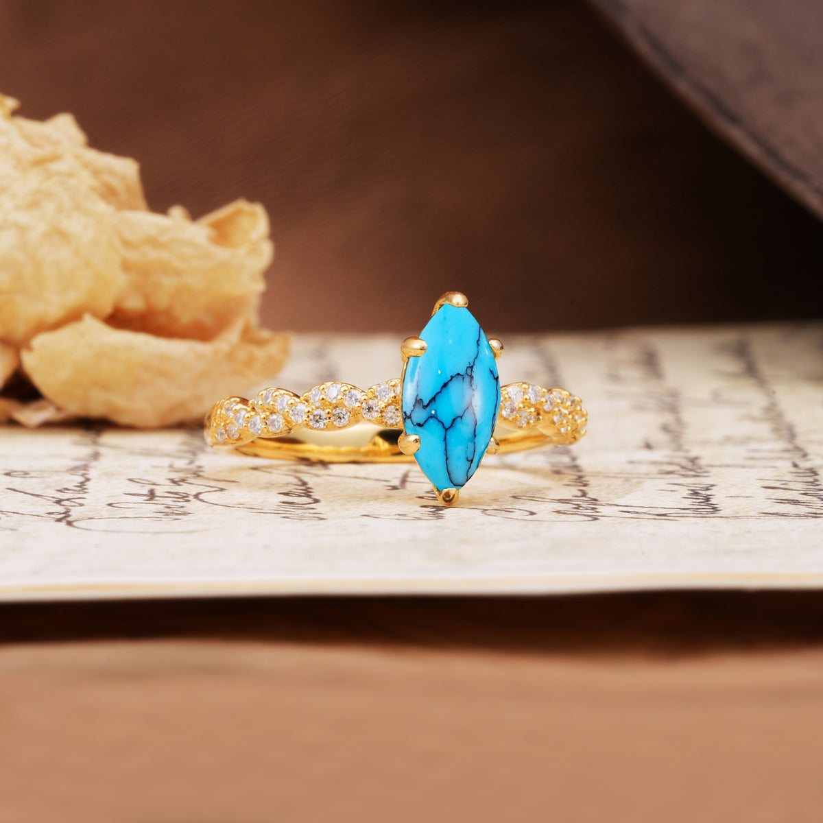 Classic Simple 8-Prong Princess Cut Turquoise Engagement Ring - Additional view