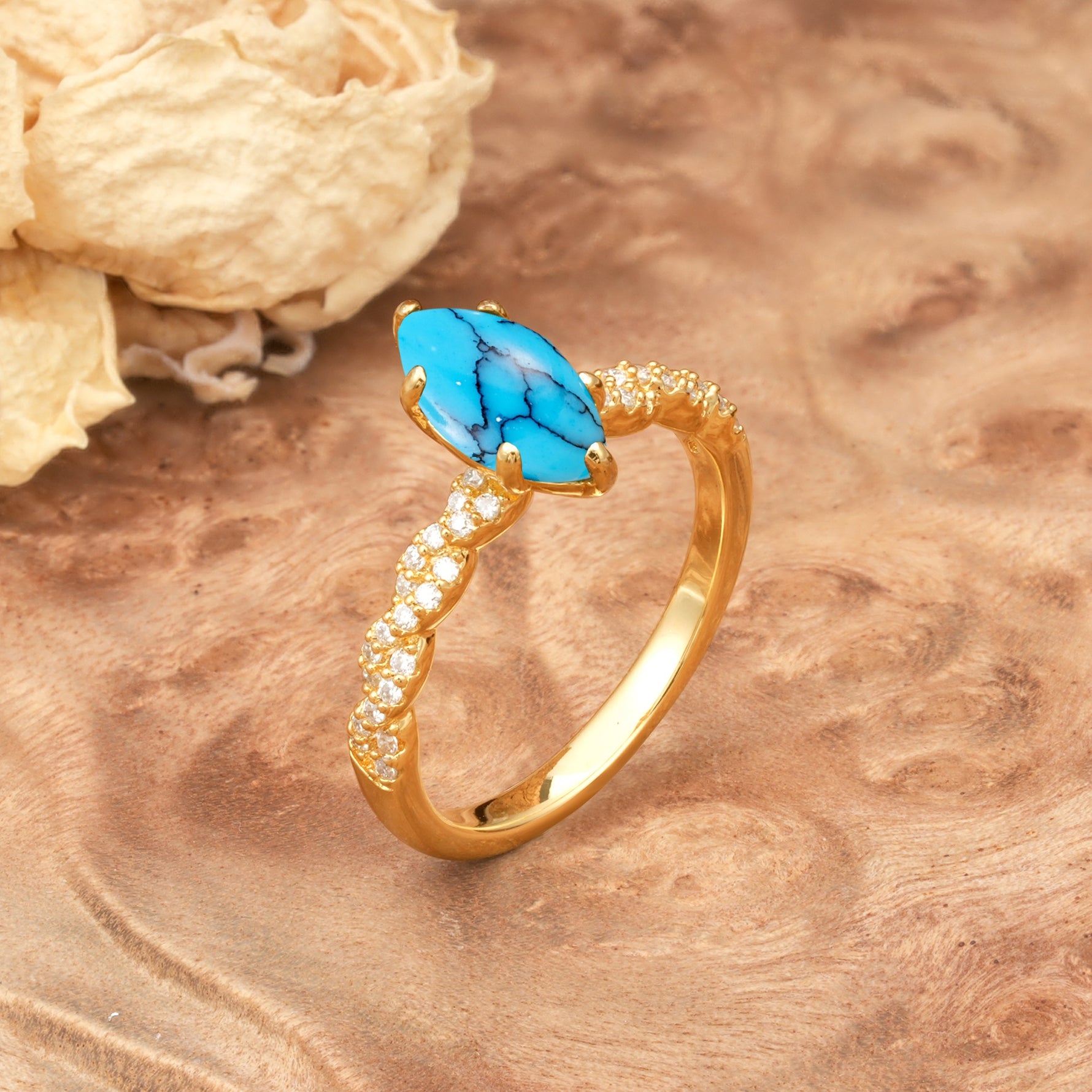 Classic Simple 8-Prong Princess Cut Turquoise Engagement Ring - Additional view