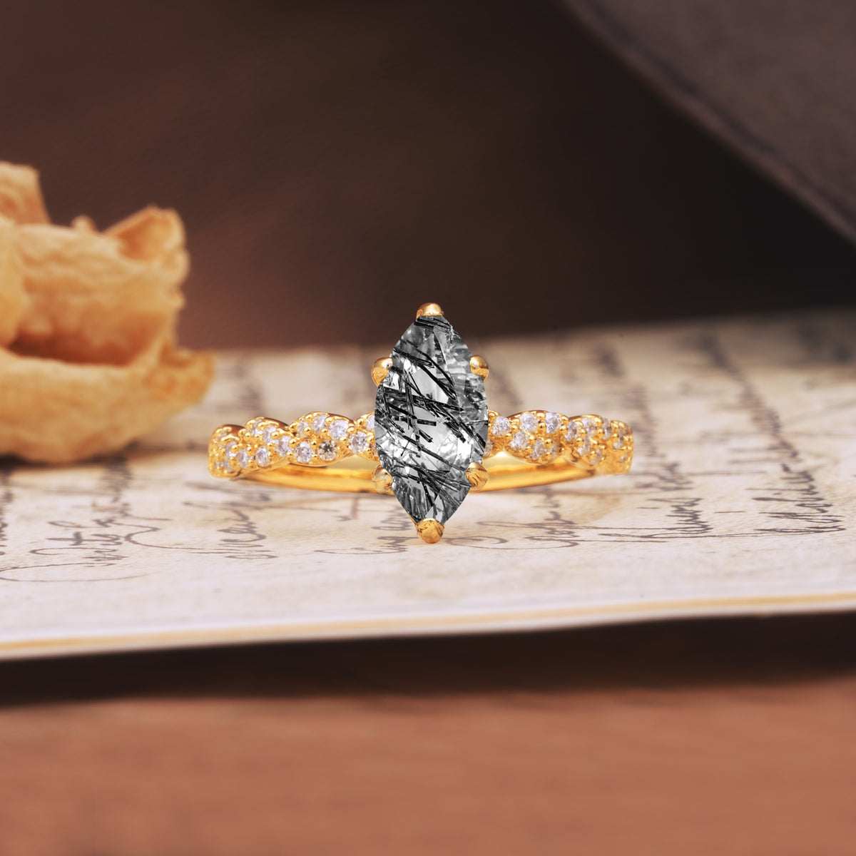 Classic Simple 8-Prong Princess Cut Black Rutilated Quartz Engagement Ring - Additional view