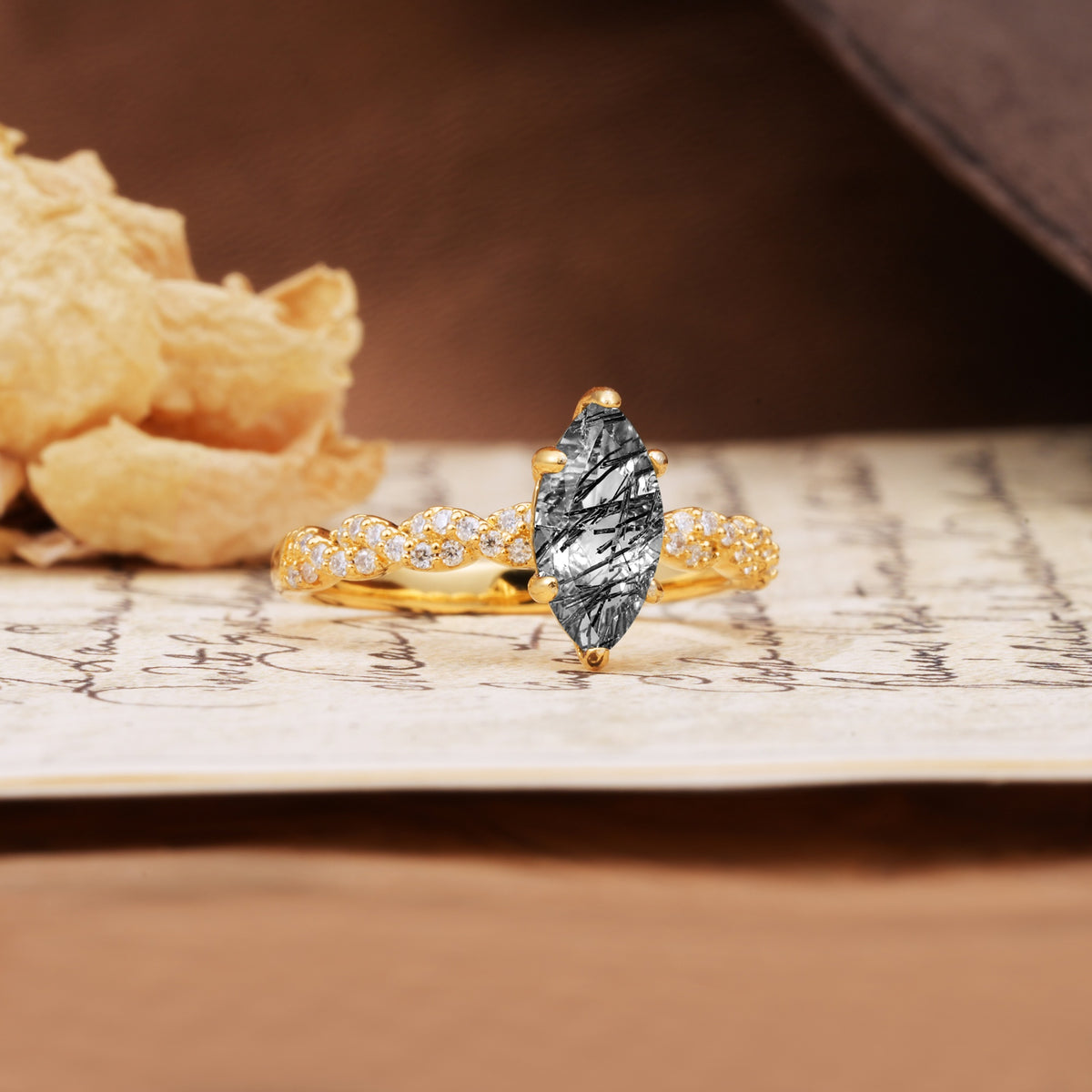 Classic Simple 8-Prong Princess Cut Black Rutilated Quartz Engagement Ring - Additional view