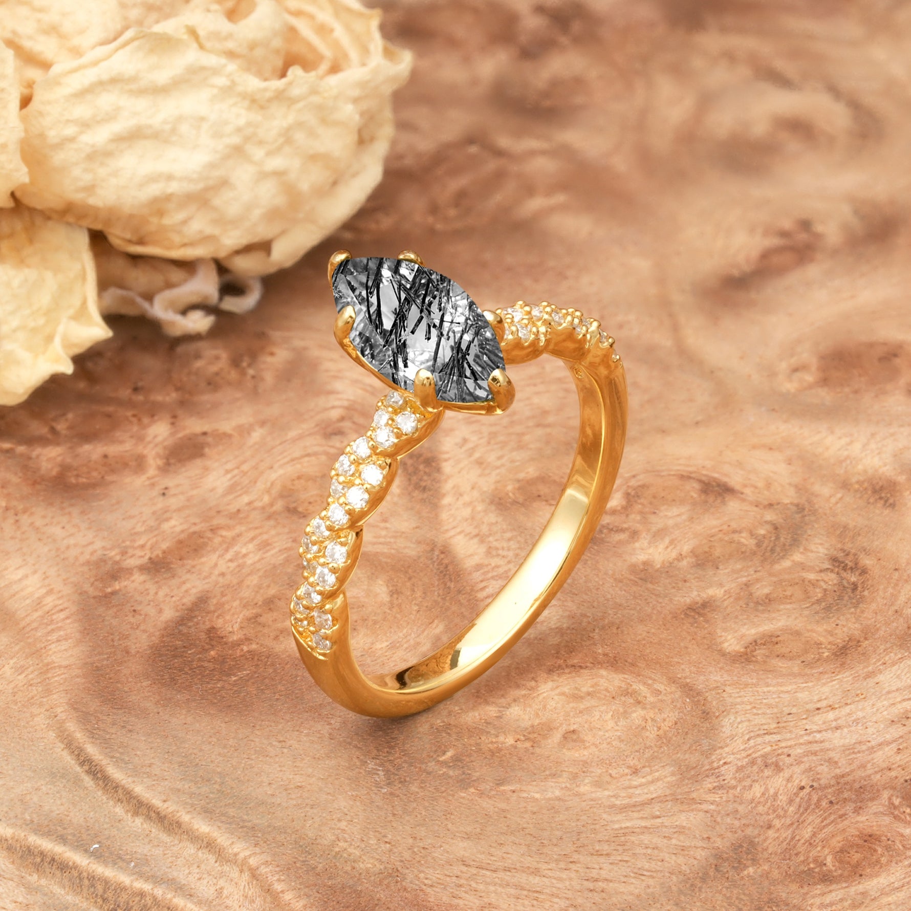 Classic Simple 8-Prong Princess Cut Black Rutilated Quartz Engagement Ring - Additional view