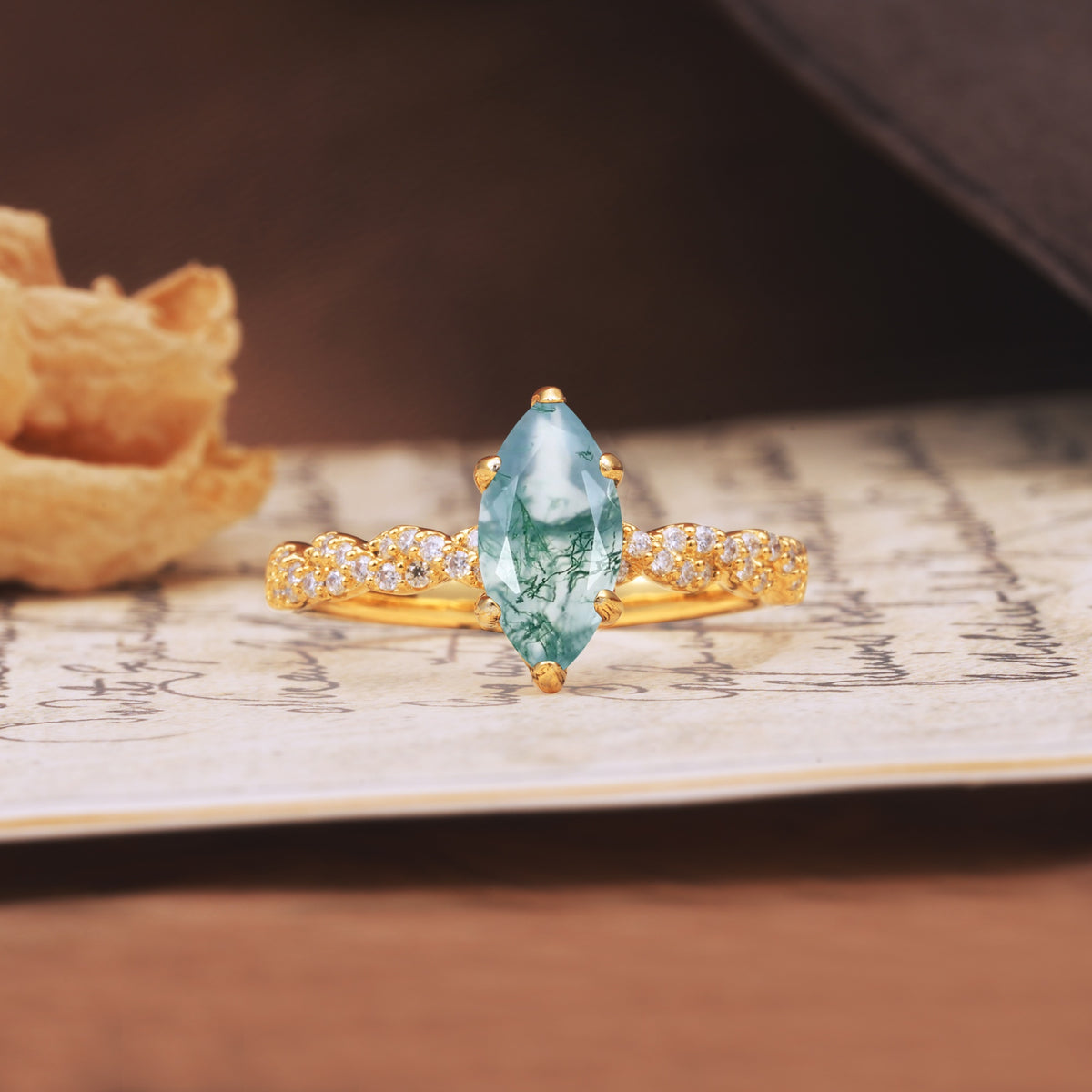 Classic Simple 8-Prong Princess Cut Moss Agate Engagement Ring - Additional view