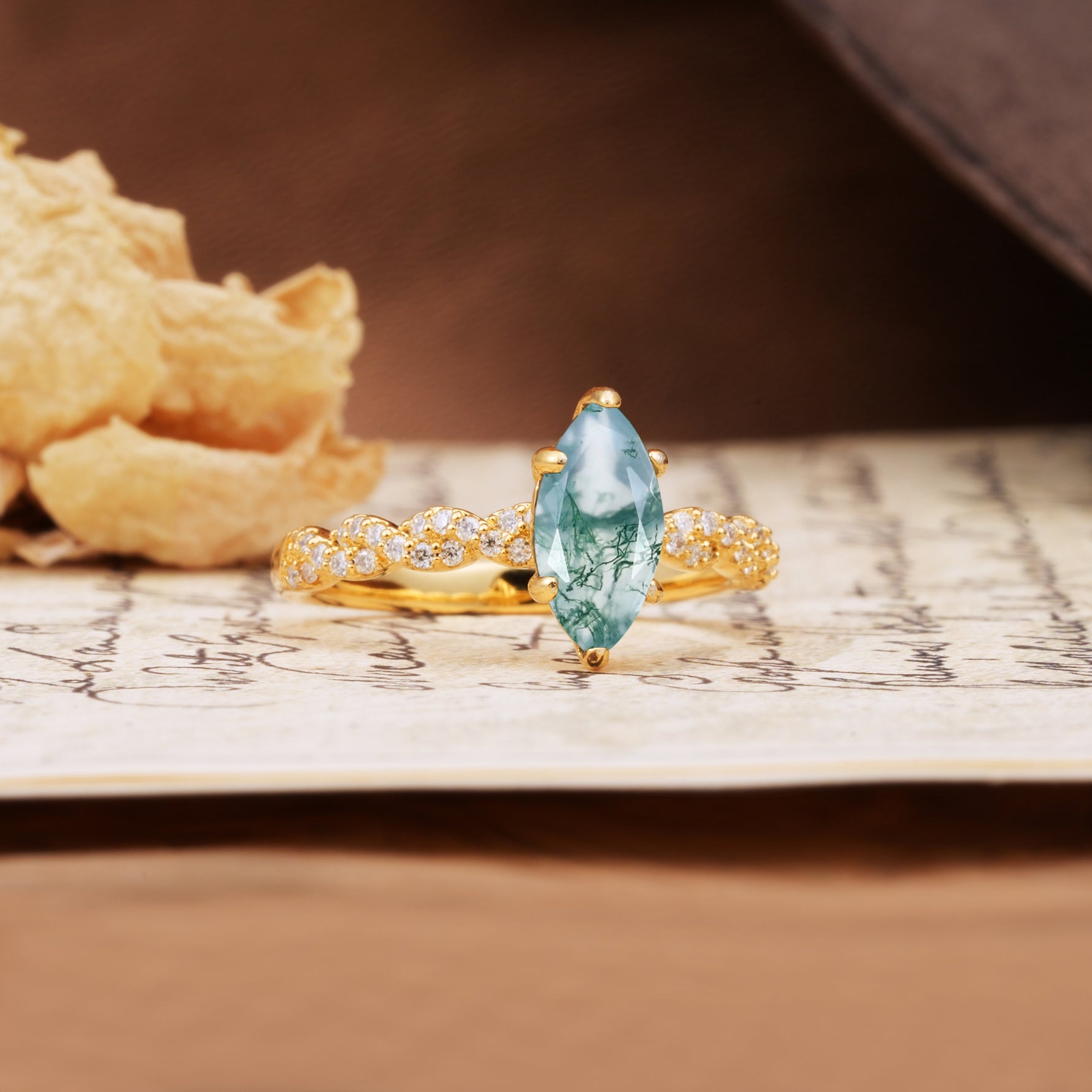 Classic Simple 8-Prong Princess Cut Moss Agate Engagement Ring - Additional view