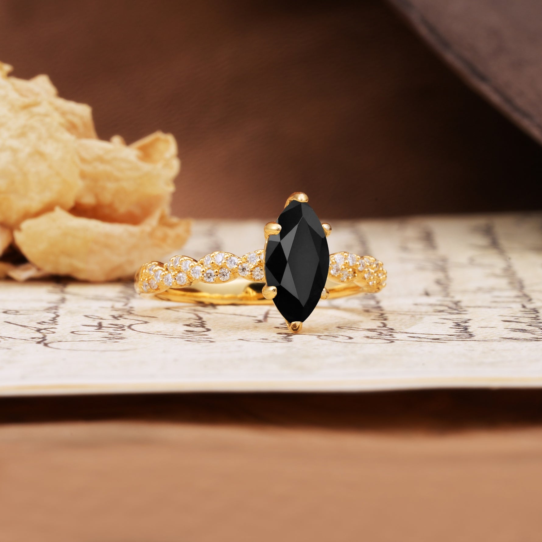 Classic Simple 8-Prong Princess Cut Black Onyx Engagement Ring - Additional view