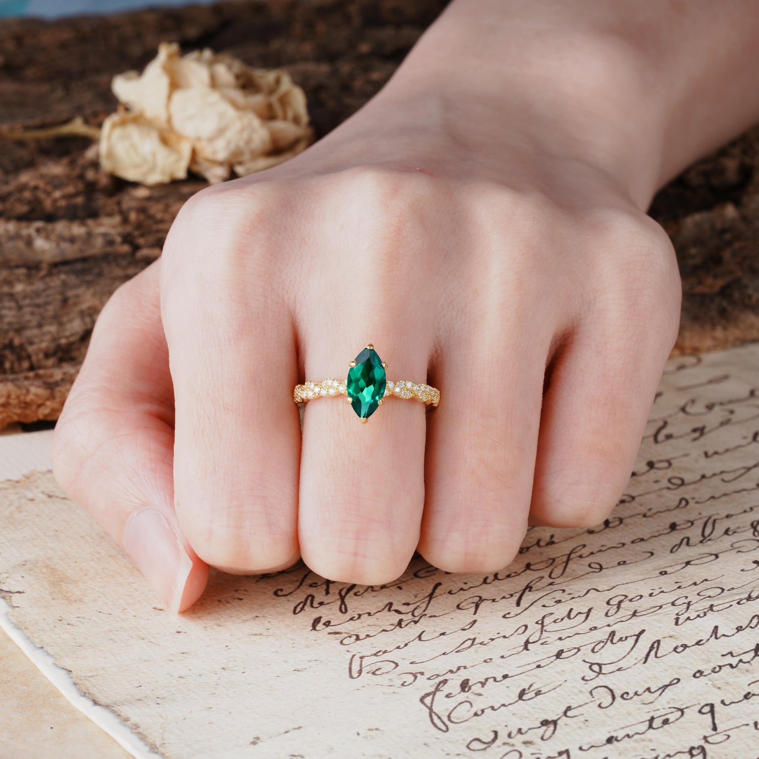 Classic Simple 8-Prong Princess Cut Emerald Engagement Ring - Additional view