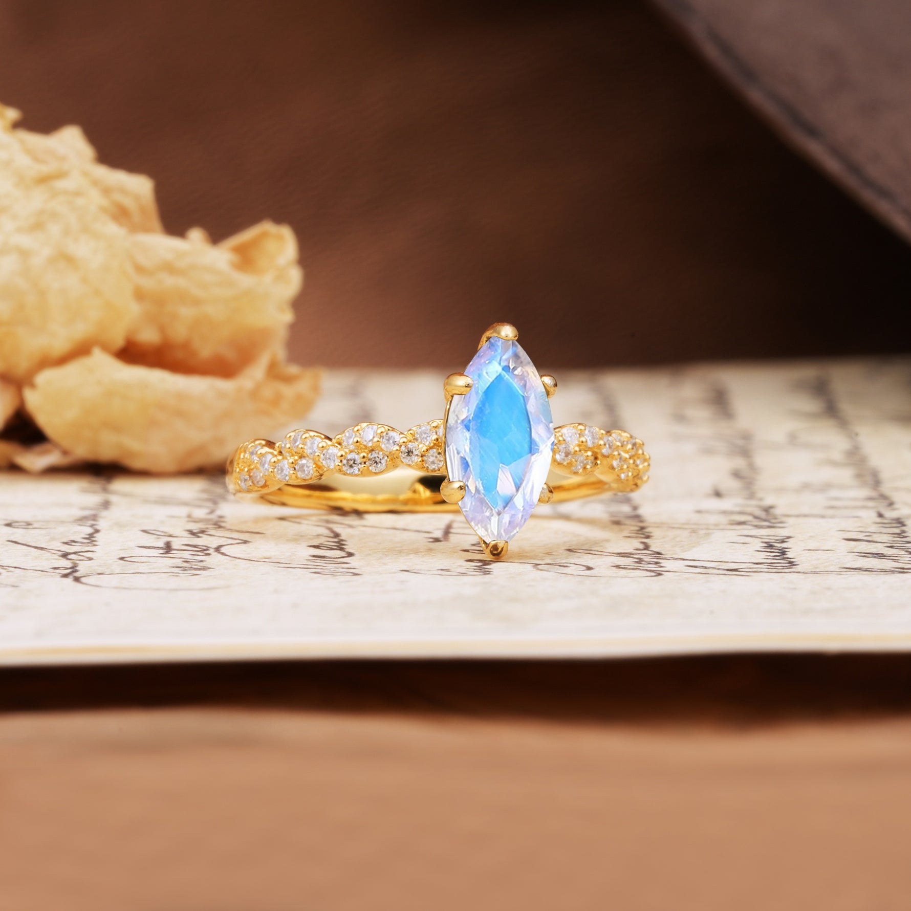 Classic Simple 8-Prong Princess Cut Moonstone Engagement Ring - Additional view