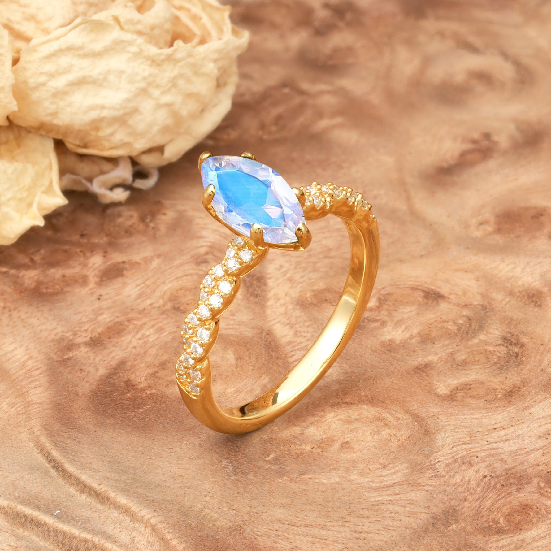 Classic Simple 8-Prong Princess Cut Moonstone Engagement Ring - Additional view