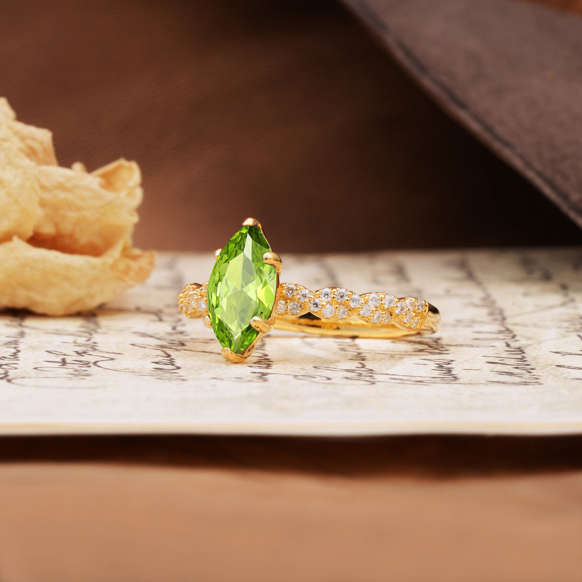 Classic Simple 8-Prong Princess Cut Peridot Engagement Ring - Additional view