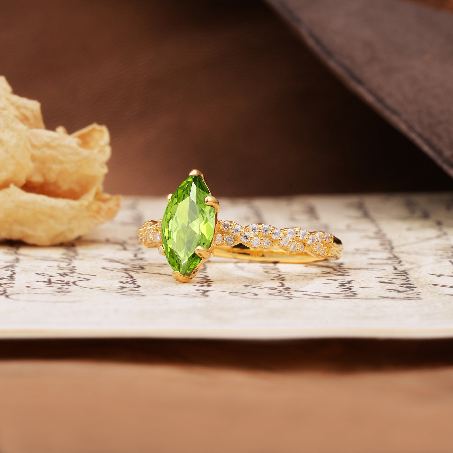 Classic Simple 8-Prong Princess Cut Peridot Engagement Ring - Additional view