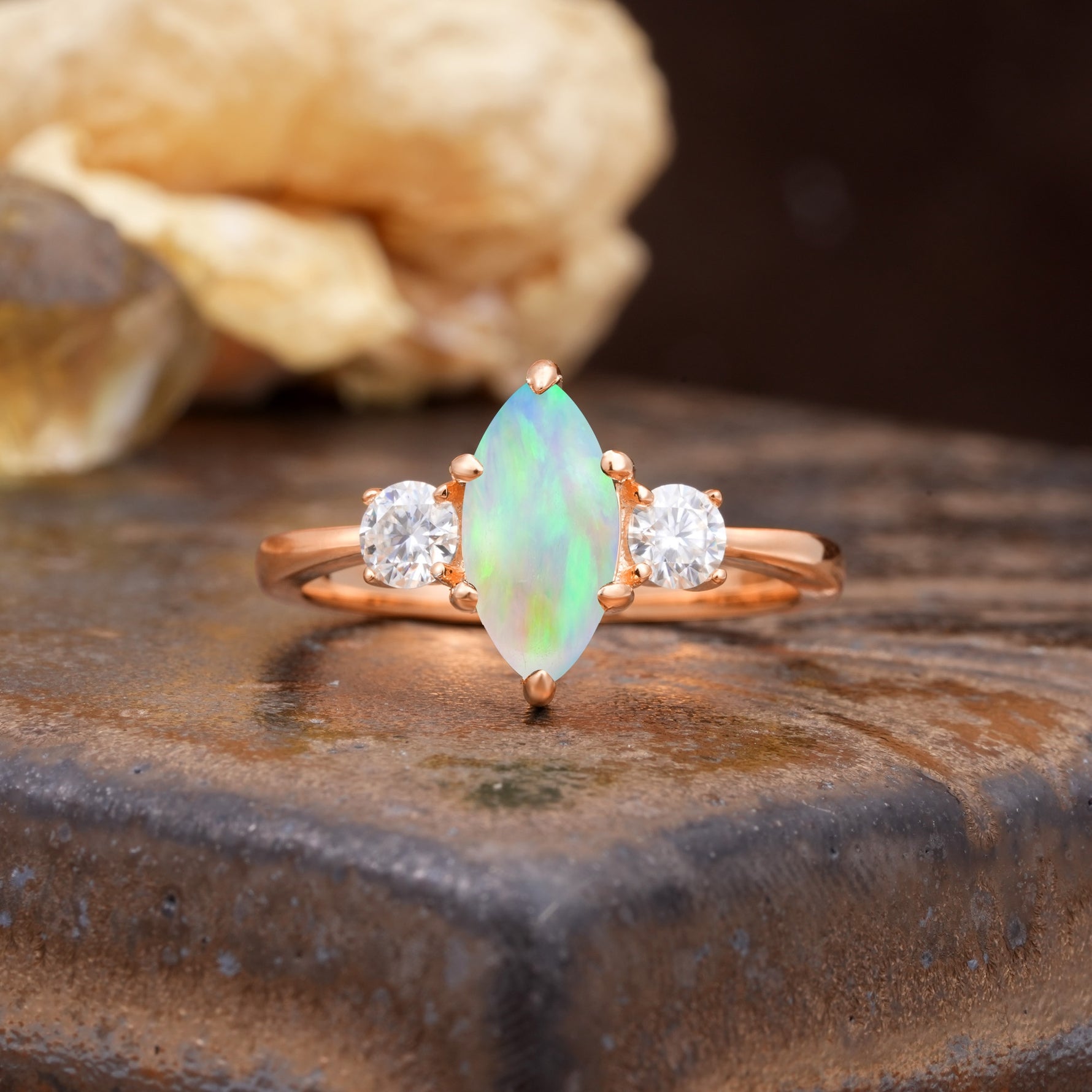 Unique Wrapped 6-Prong Marquise Cut Fire Opal Engagement Ring - Additional view