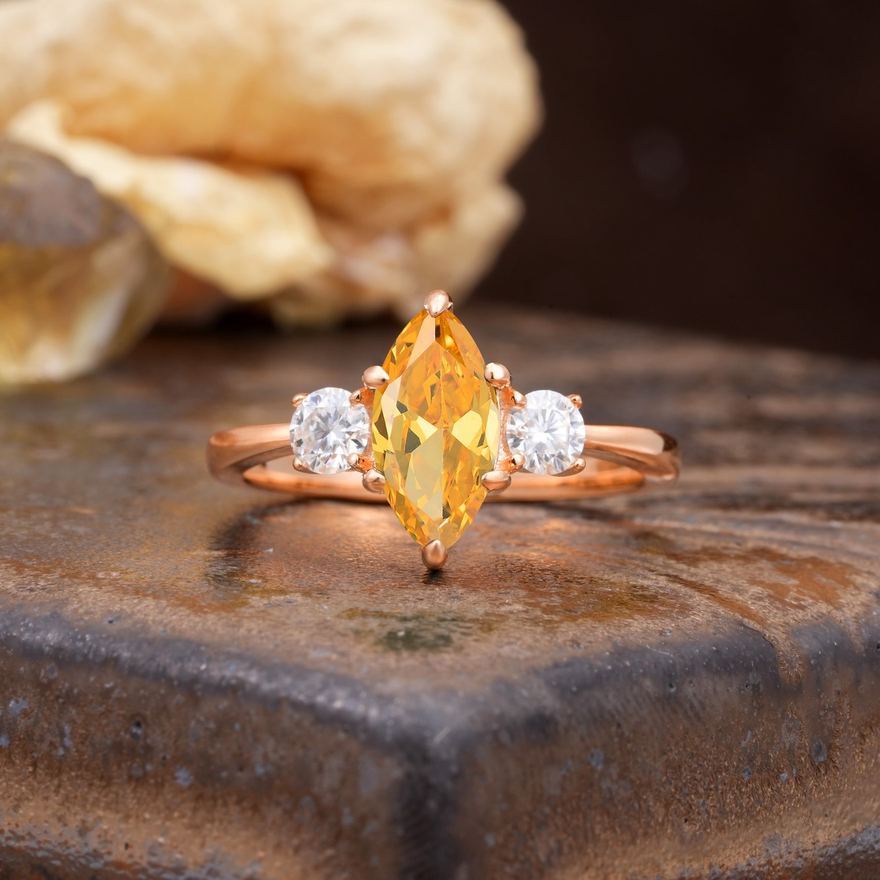 Unique Wrapped 6-Prong Marquise Cut Citrine Engagement Ring - Additional view