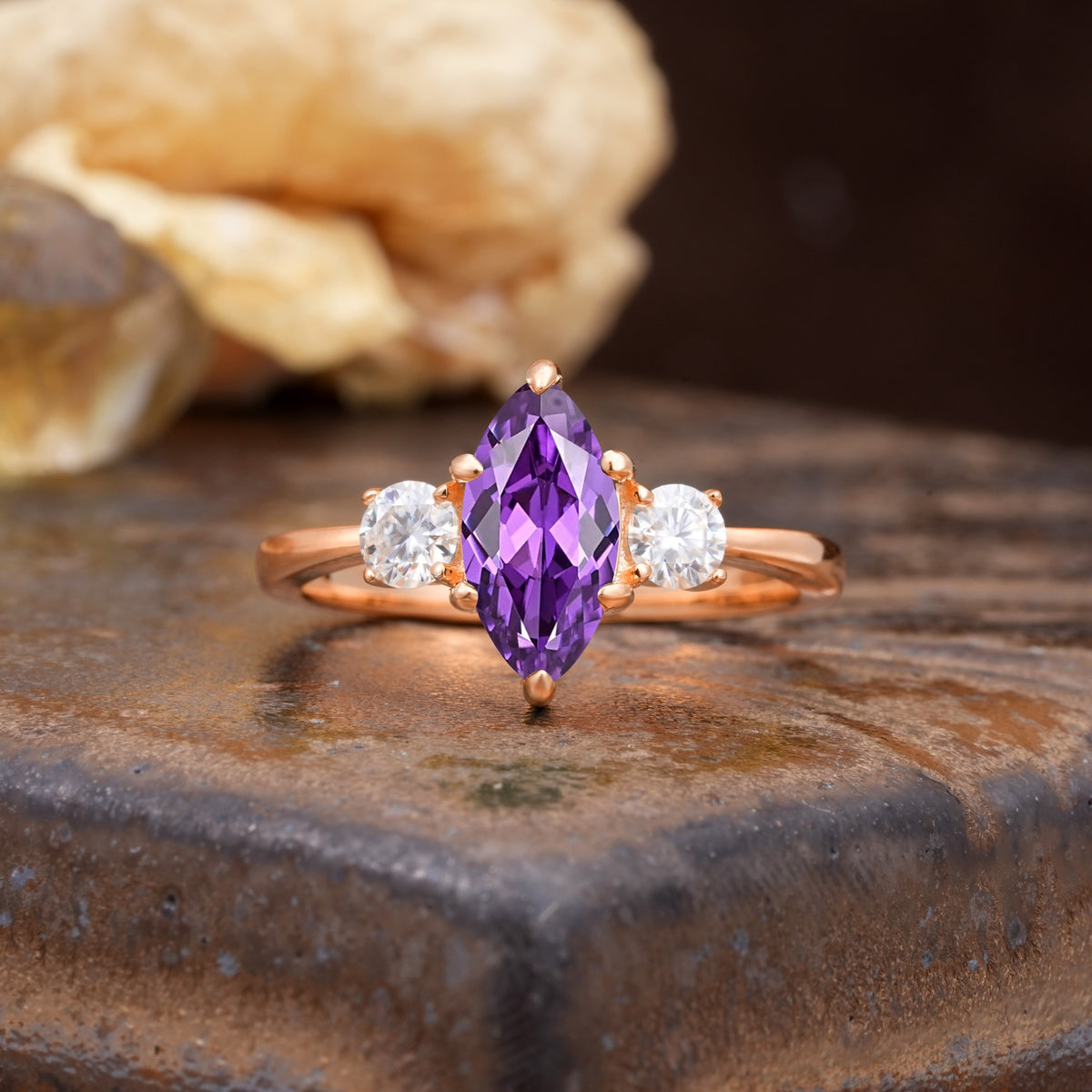 Unique Wrapped 6-Prong Marquise Cut Amethyst Engagement Ring - Additional view