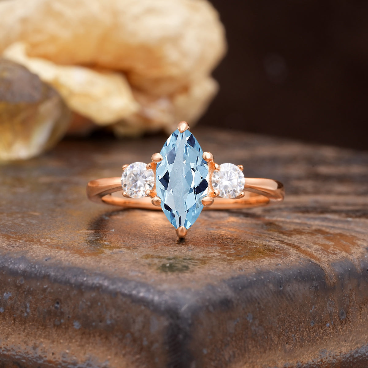 Unique Wrapped 6-Prong Marquise Cut Aquamarine Engagement Ring - Additional view