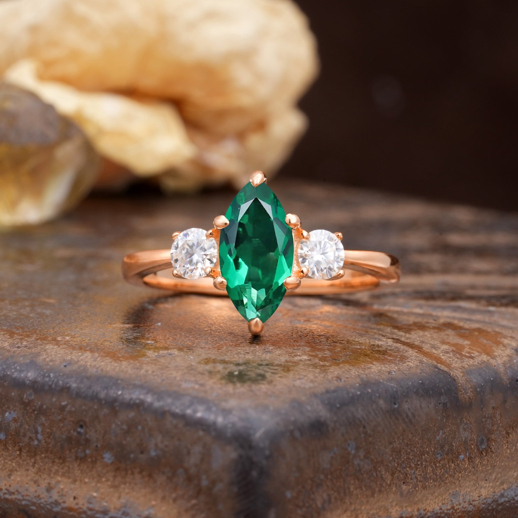 Unique Wrapped 6-Prong Marquise Cut Emerald Engagement Ring - Additional view