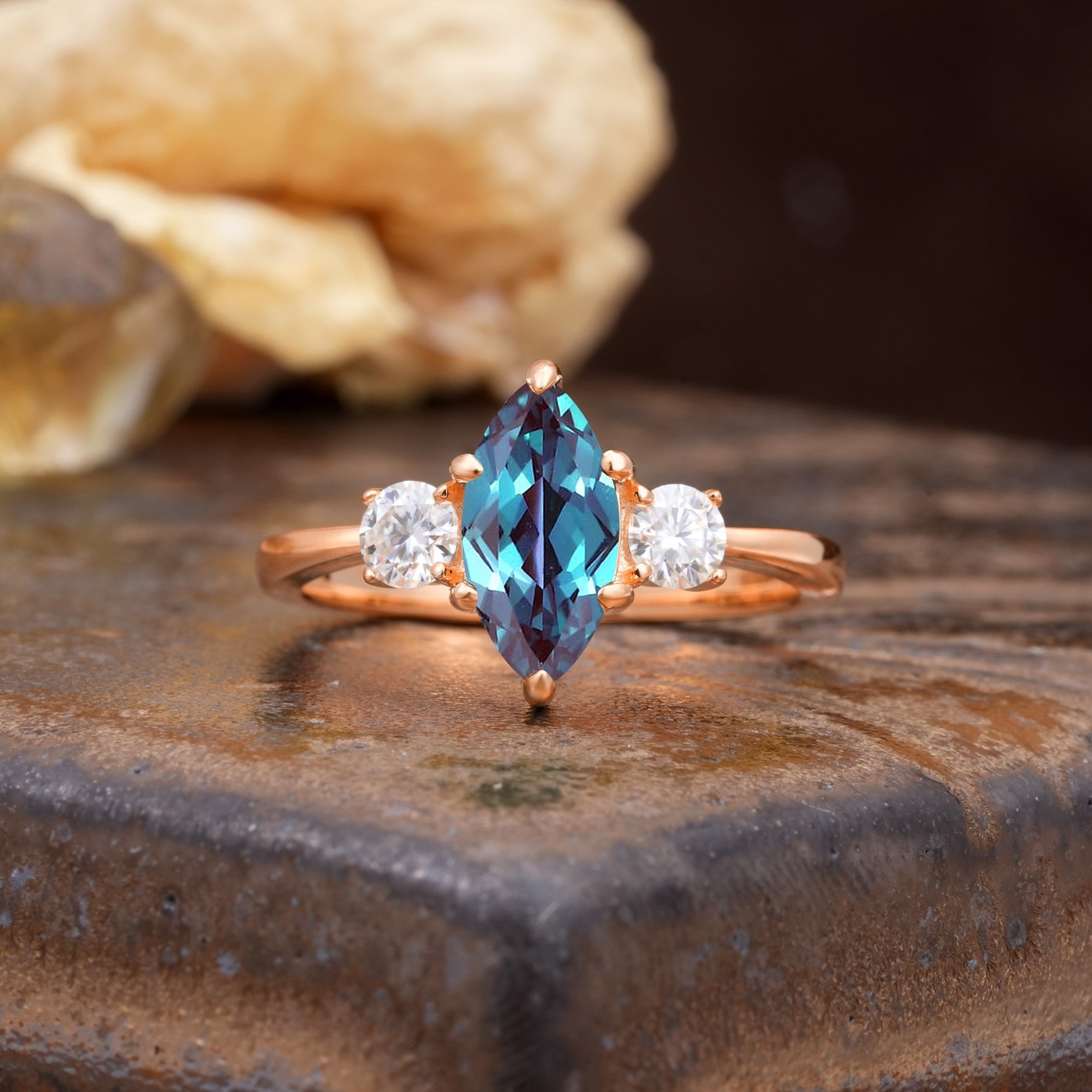 Unique Wrapped 6-Prong Marquise Cut Alexandrite Engagement Ring - Additional view