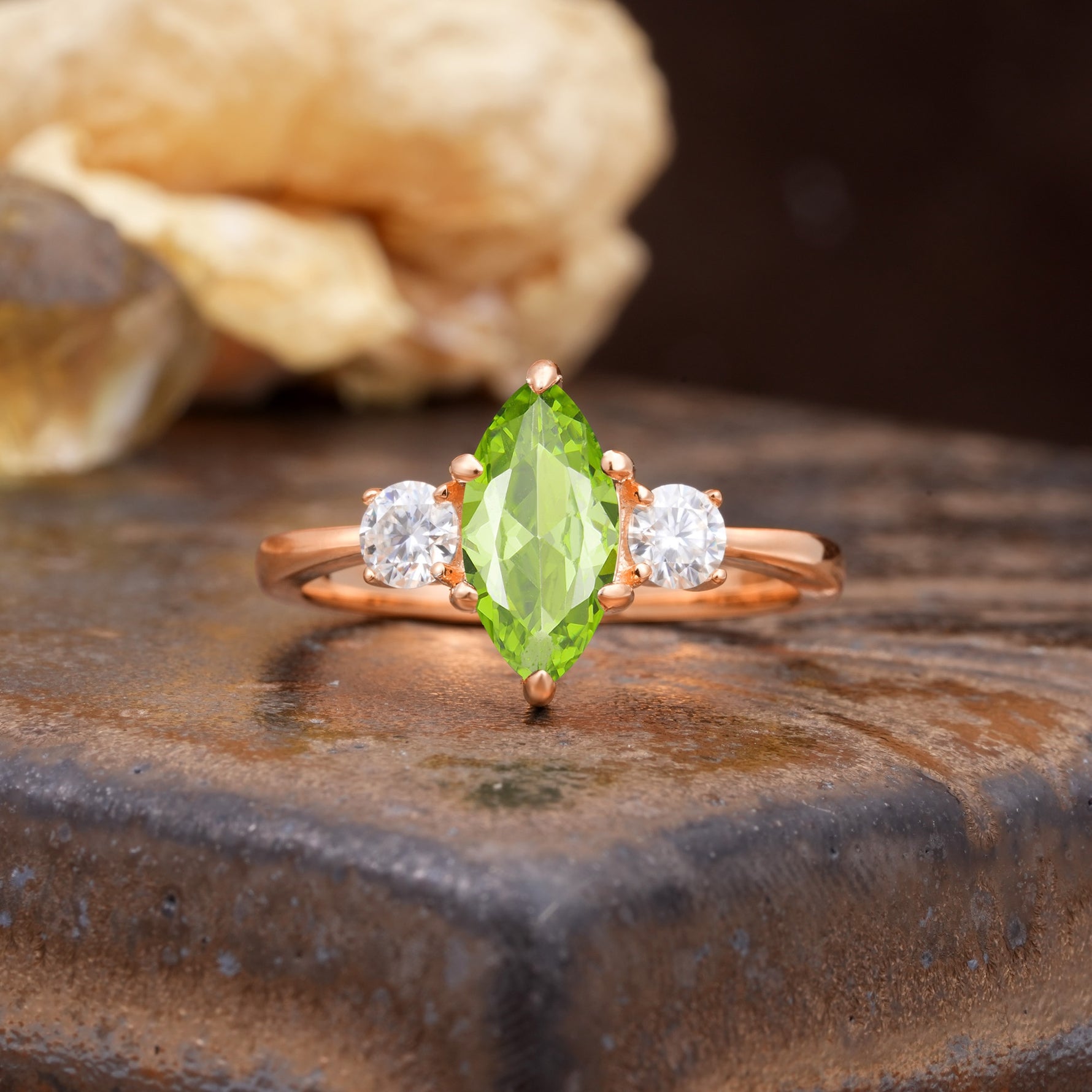 Unique Wrapped 6-Prong Marquise Cut Peridot Engagement Ring - Additional view