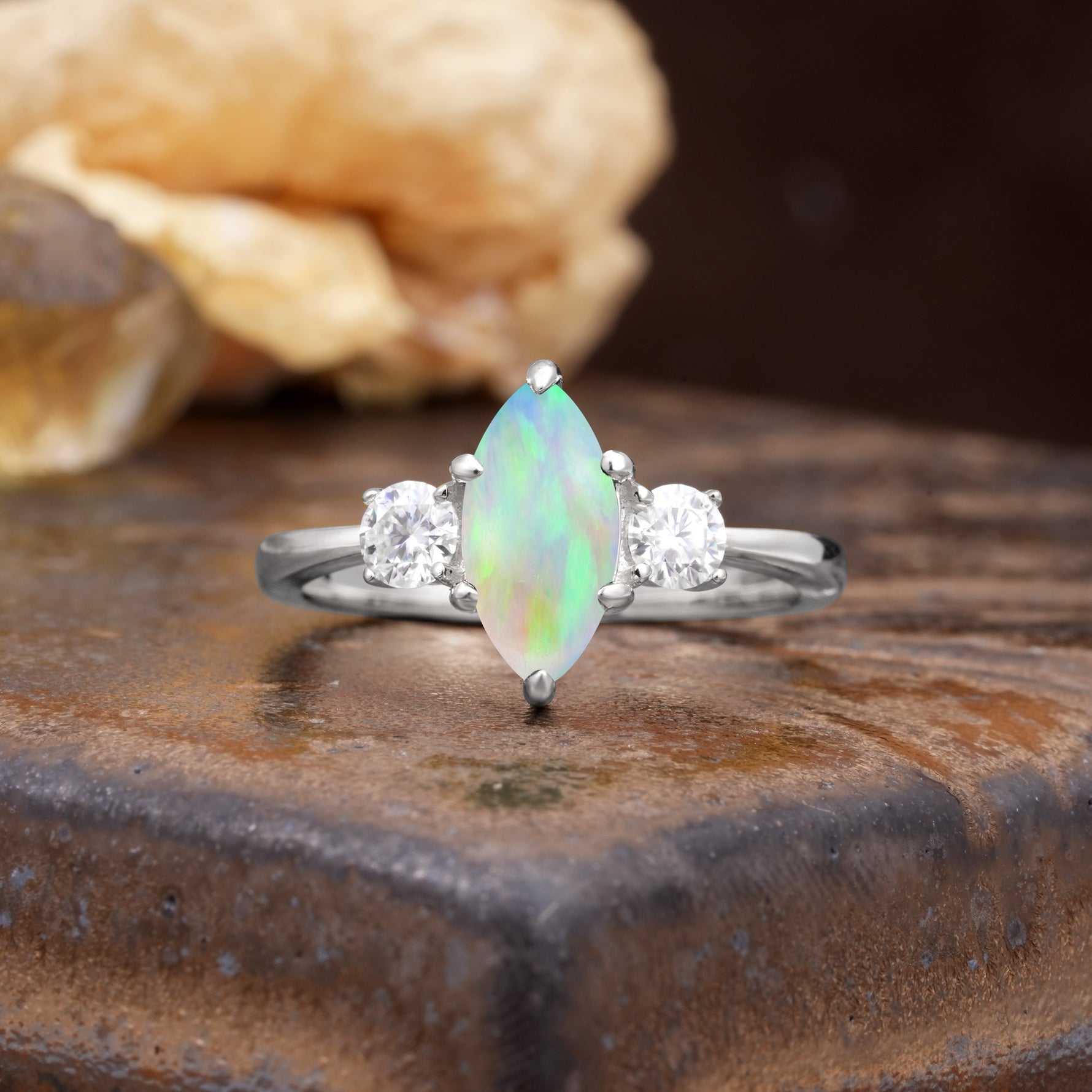 Unique Wrapped 6-Prong Marquise Cut Fire Opal Engagement Ring - Additional view