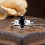 Unique Wrapped 6-Prong Marquise Cut Black Onyx Engagement Ring - Additional view