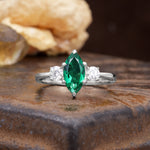 Unique Wrapped 6-Prong Marquise Cut Emerald Engagement Ring - Additional view