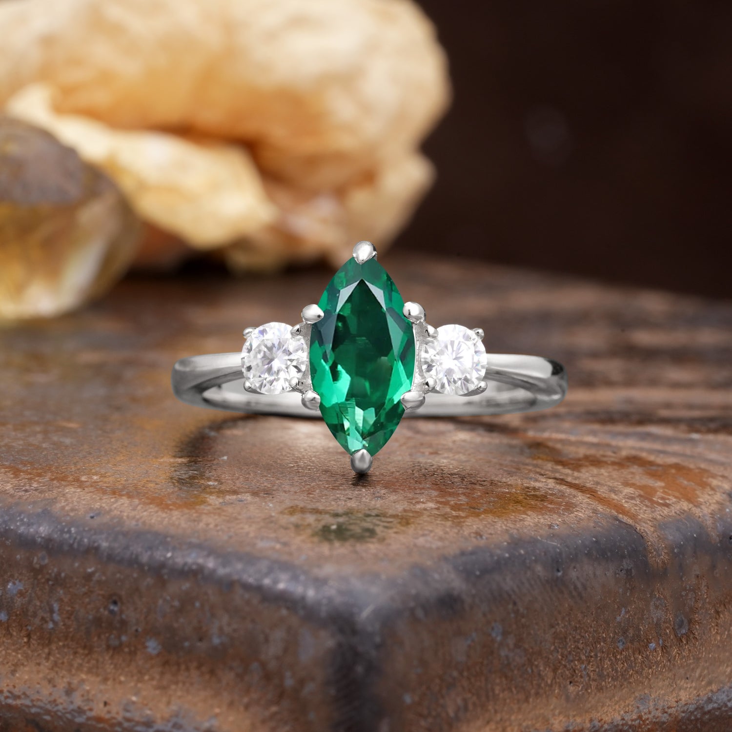 Unique Wrapped 6-Prong Marquise Cut Emerald Engagement Ring - Additional view