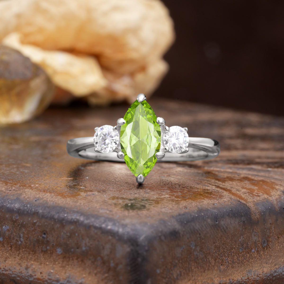 Unique Wrapped 6-Prong Marquise Cut Peridot Engagement Ring - Additional view