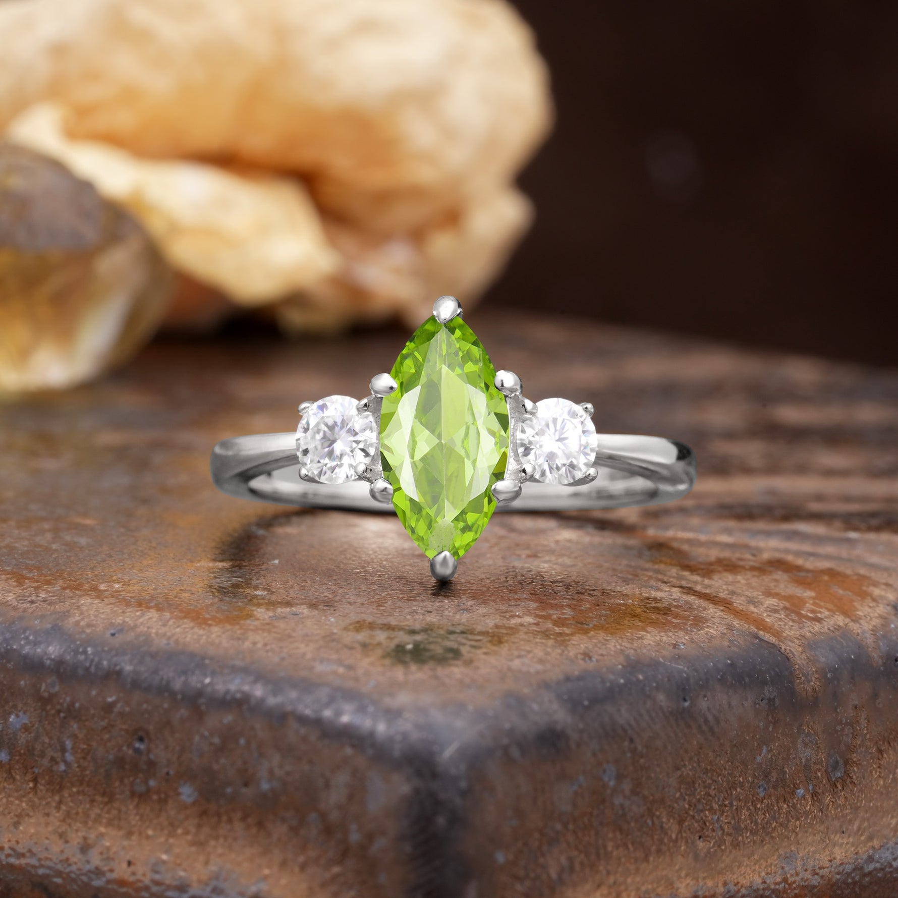 Unique Wrapped 6-Prong Marquise Cut Peridot Engagement Ring - Additional view