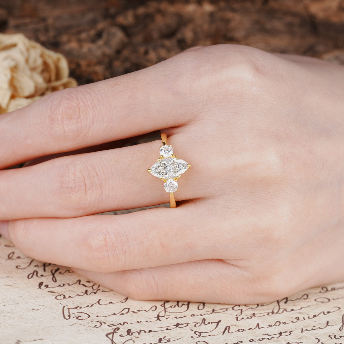 Unique Wrapped 6-Prong Marquise Cut Moissanite Engagement Ring - Additional view