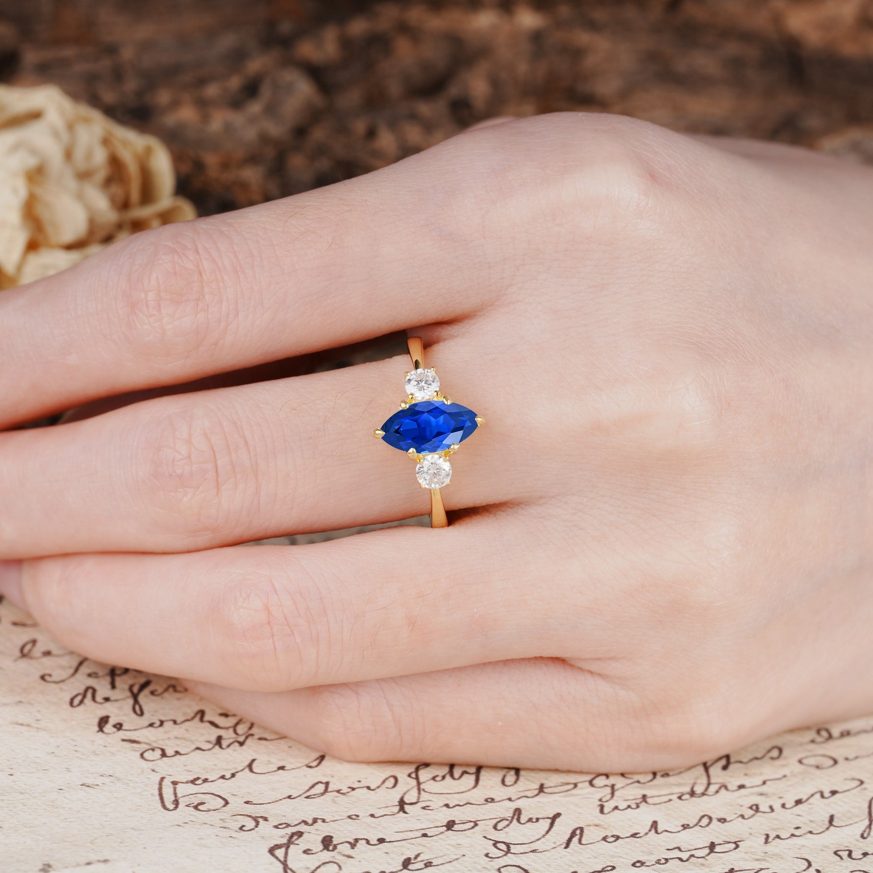 Unique Wrapped 6-Prong Marquise Cut Sapphire Engagement Ring - Additional view