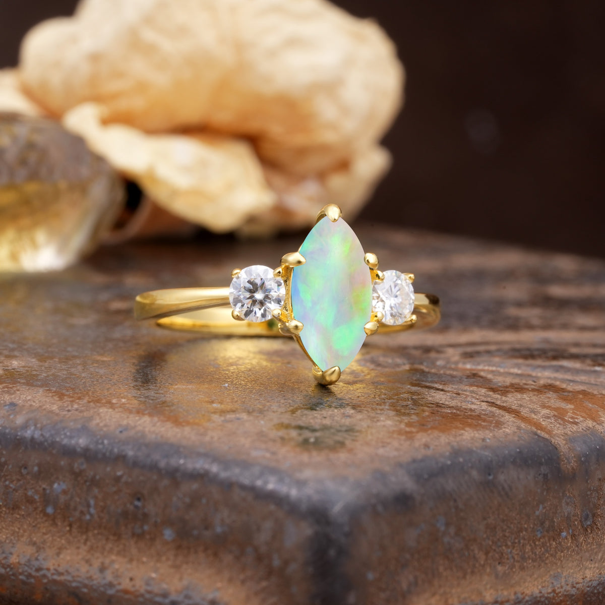 Unique Wrapped 6-Prong Marquise Cut Fire Opal Engagement Ring - Additional view
