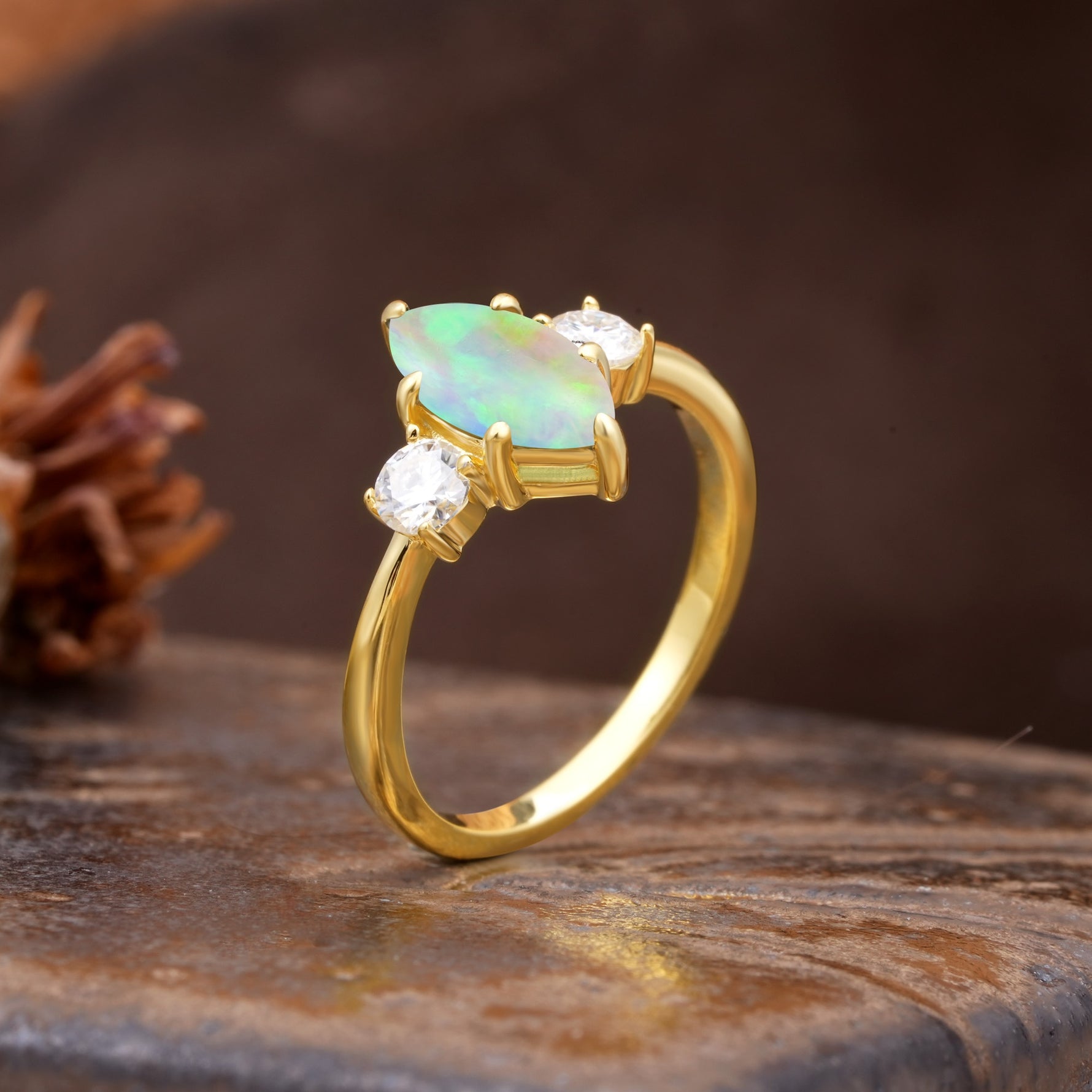 Unique Wrapped 6-Prong Marquise Cut Fire Opal Engagement Ring - Additional view