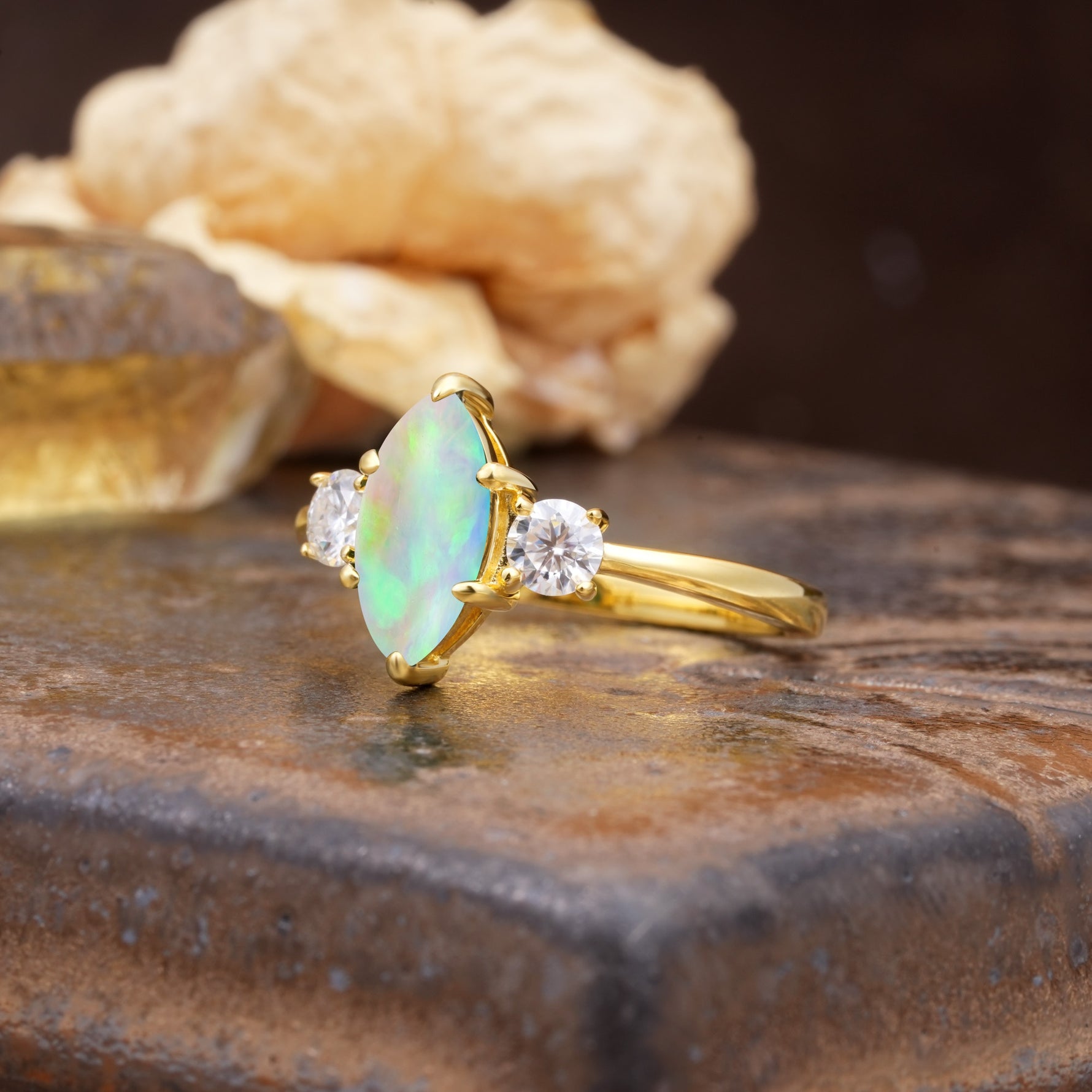 Unique Wrapped 6-Prong Marquise Cut Fire Opal Engagement Ring - Additional view