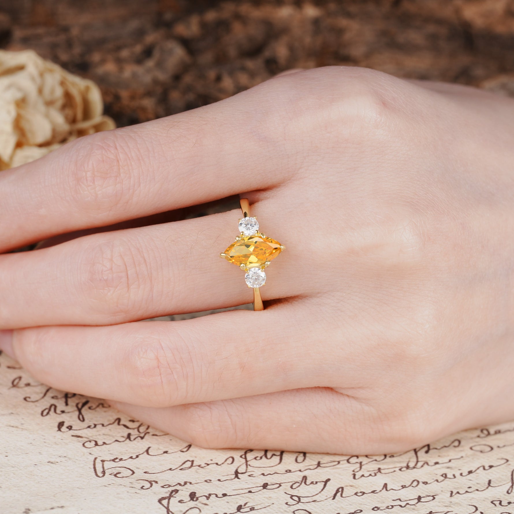 Unique Wrapped 6-Prong Marquise Cut Citrine Engagement Ring - Additional view