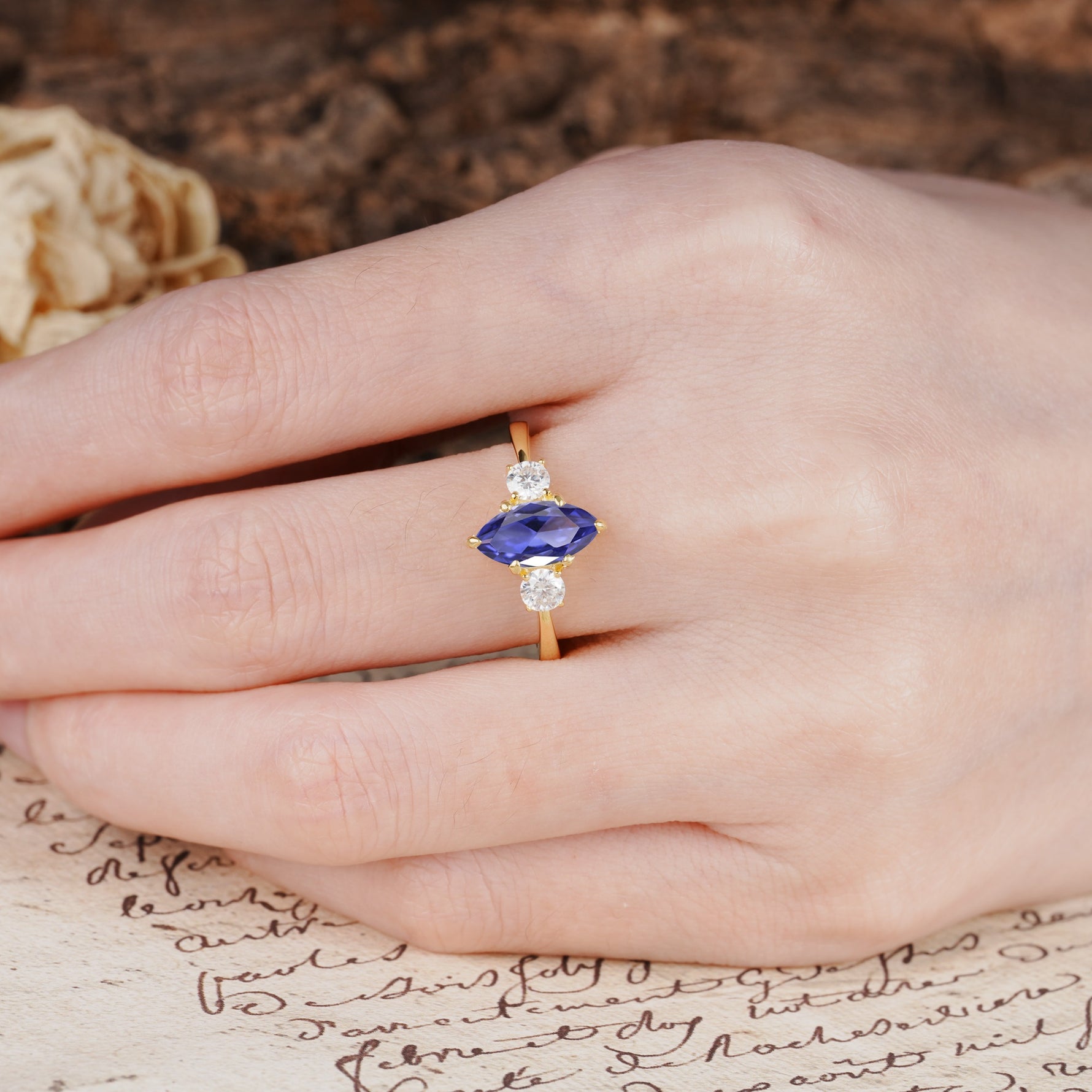 Unique Wrapped 6-Prong Marquise Cut Tanzanite Engagement Ring - Additional view