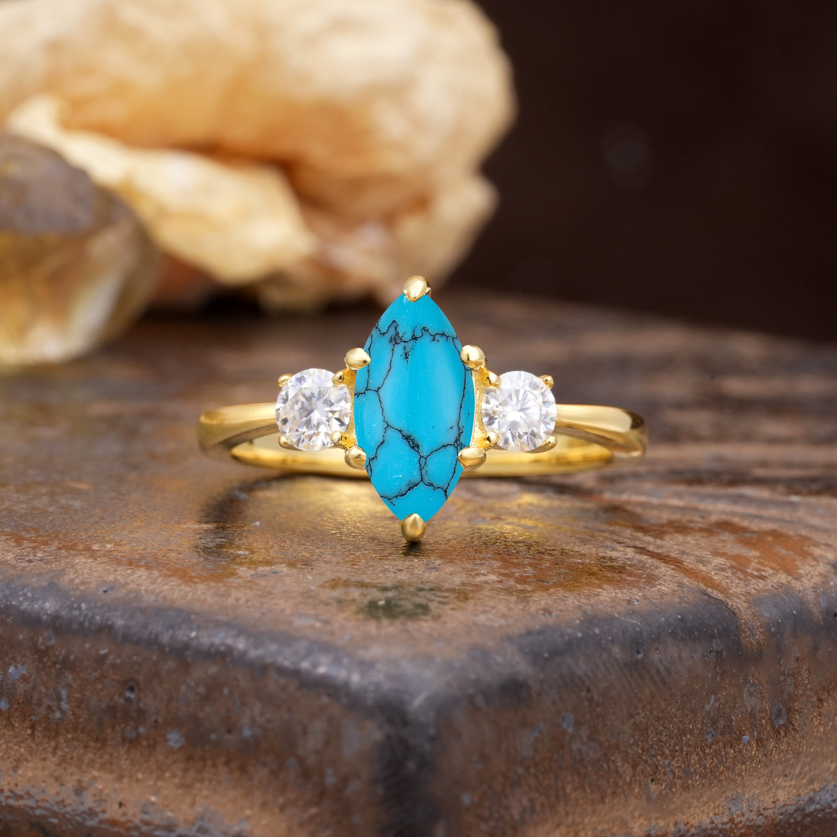 Unique Wrapped 6-Prong Marquise Cut Turquoise Engagement Ring - Additional view