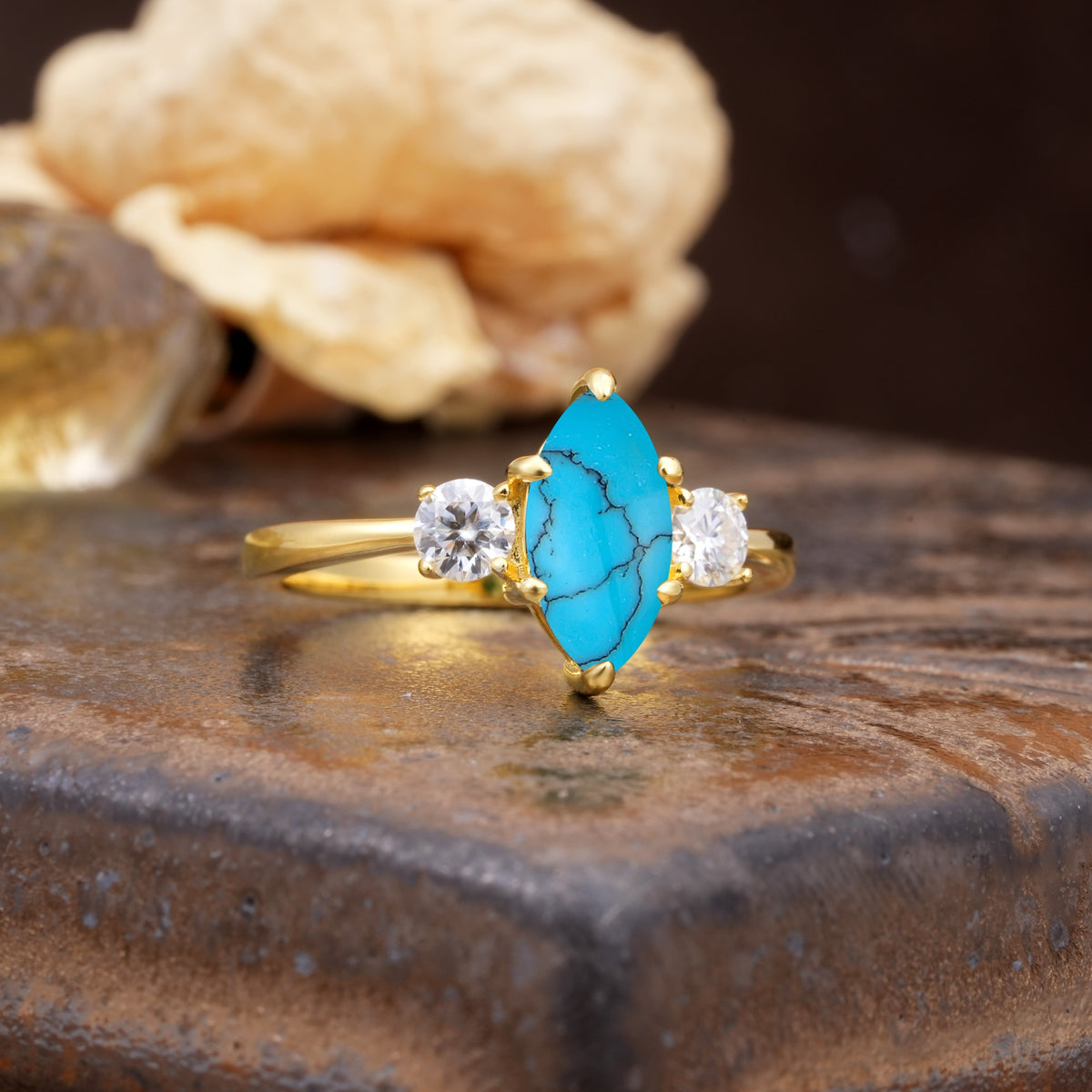 Unique Wrapped 6-Prong Marquise Cut Turquoise Engagement Ring - Additional view