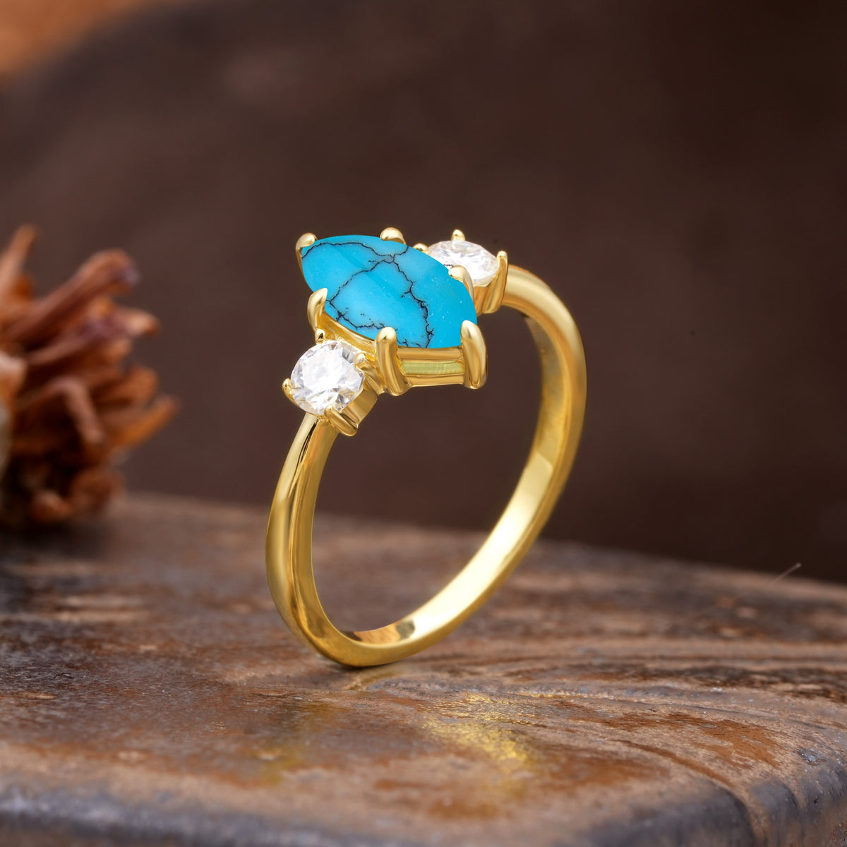 Unique Wrapped 6-Prong Marquise Cut Turquoise Engagement Ring - Additional view