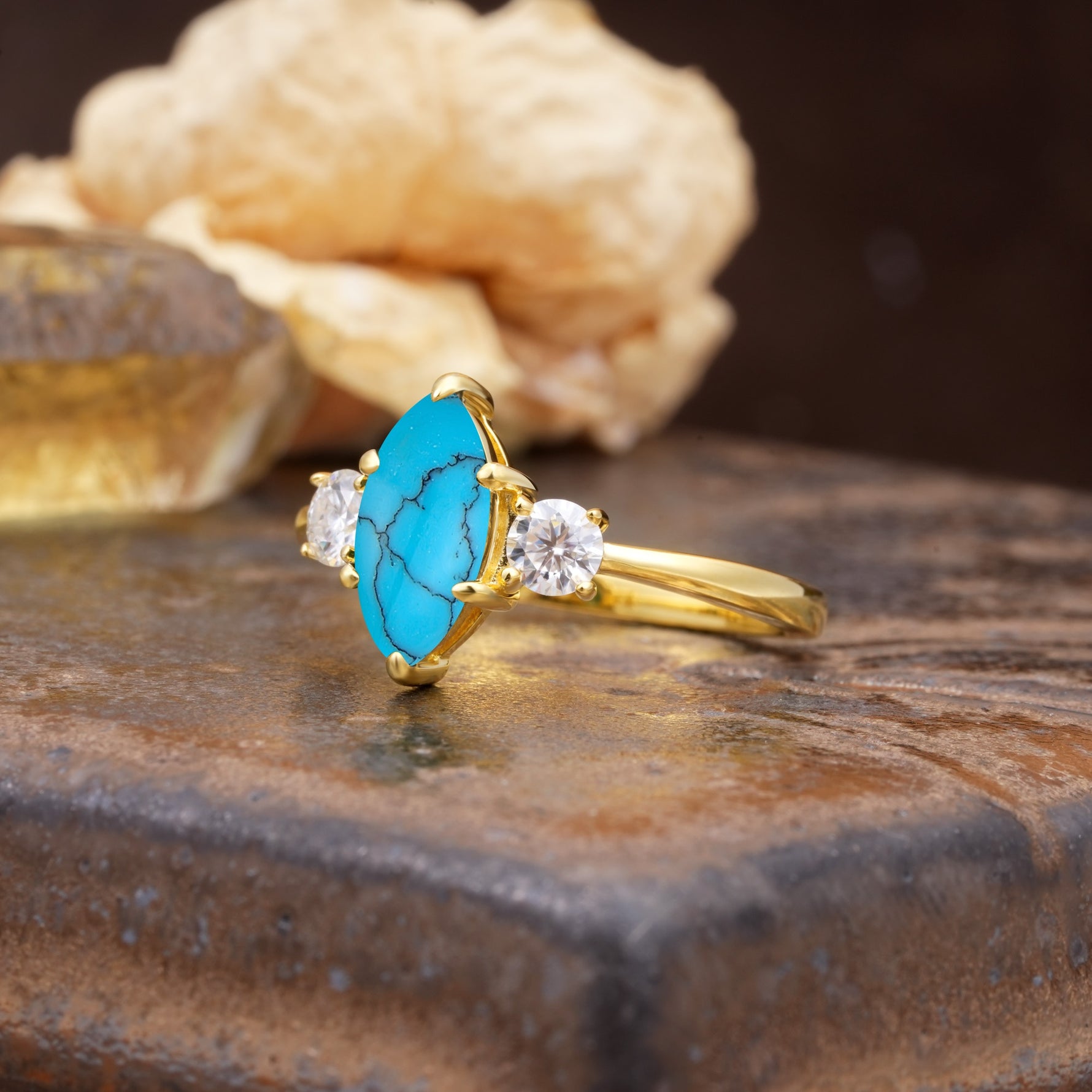 Unique Wrapped 6-Prong Marquise Cut Turquoise Engagement Ring - Additional view