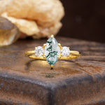 Unique Wrapped 6-Prong Marquise Cut Moss Agate Engagement Ring - Additional view