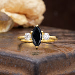 Unique Wrapped 6-Prong Marquise Cut Black Onyx Engagement Ring - Additional view