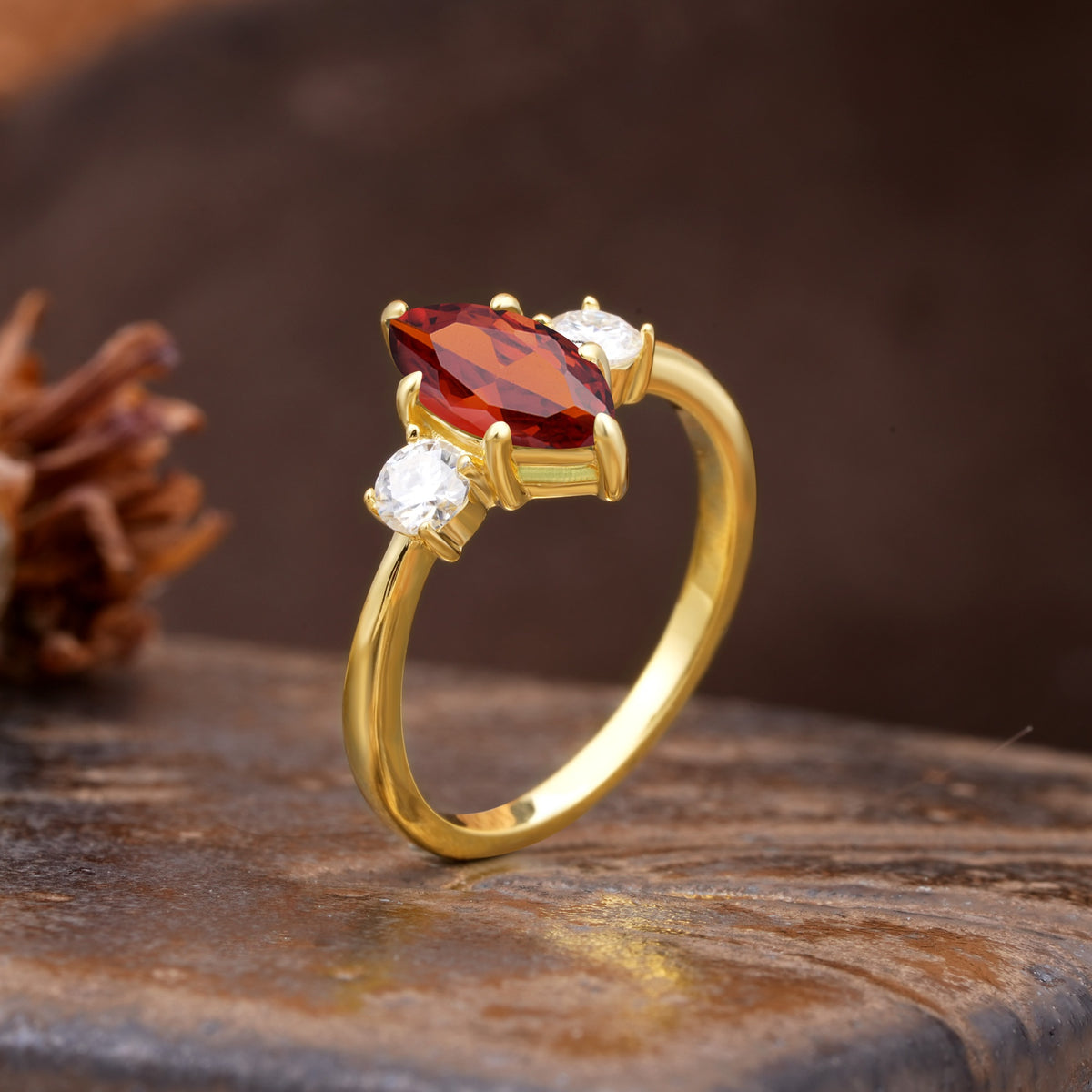 Unique Wrapped 6-Prong Marquise Cut Garnet Engagement Ring - Additional view