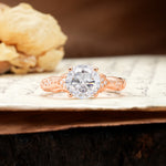 Nature-Inspired, Uniquely Luxurious 4-Prong Round Cut Moissanite Engagement Ring - Additional view