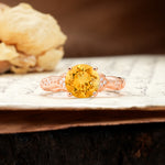 Nature-Inspired, Uniquely Luxurious 4-Prong Round Cut Citrine Engagement Ring - Additional view