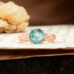 Nature-Inspired, Uniquely Luxurious 4-Prong Round Cut Moss Agate Engagement Ring - Additional view